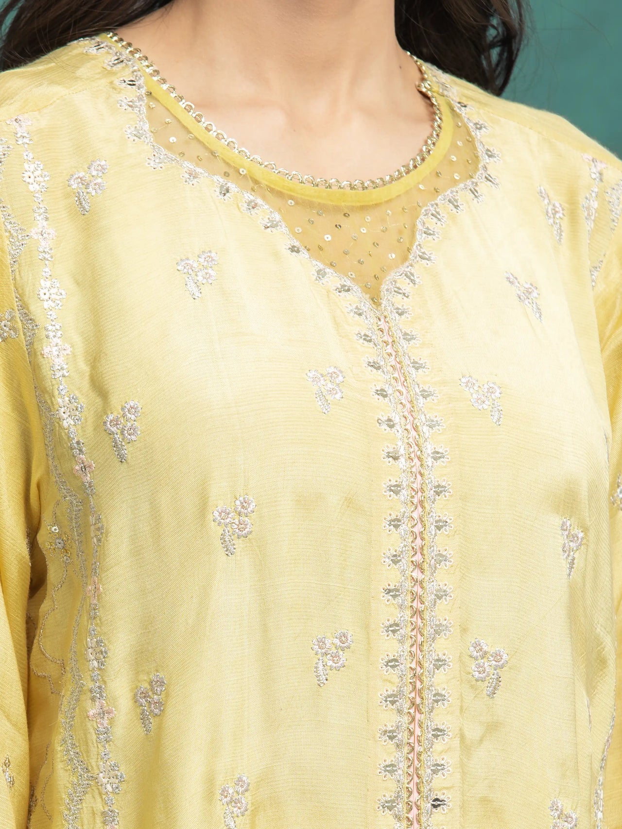 ED-Unstitched Yellow Embroidered Raw Silk 3 Piece