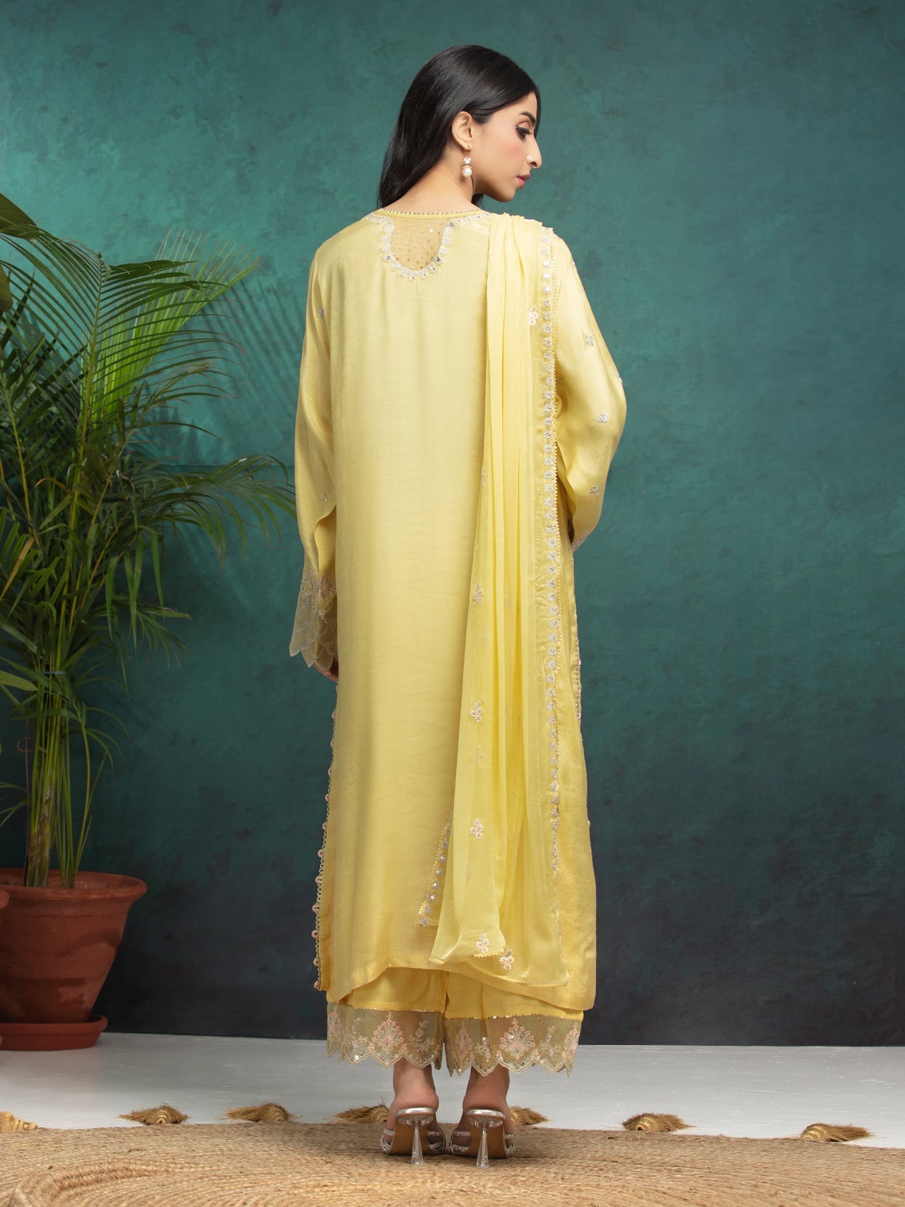 ED-Unstitched Yellow Embroidered Raw Silk 3 Piece