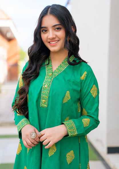 MC-Suit, ALL OVER gold PRINTED Frock and Trouser with duppata