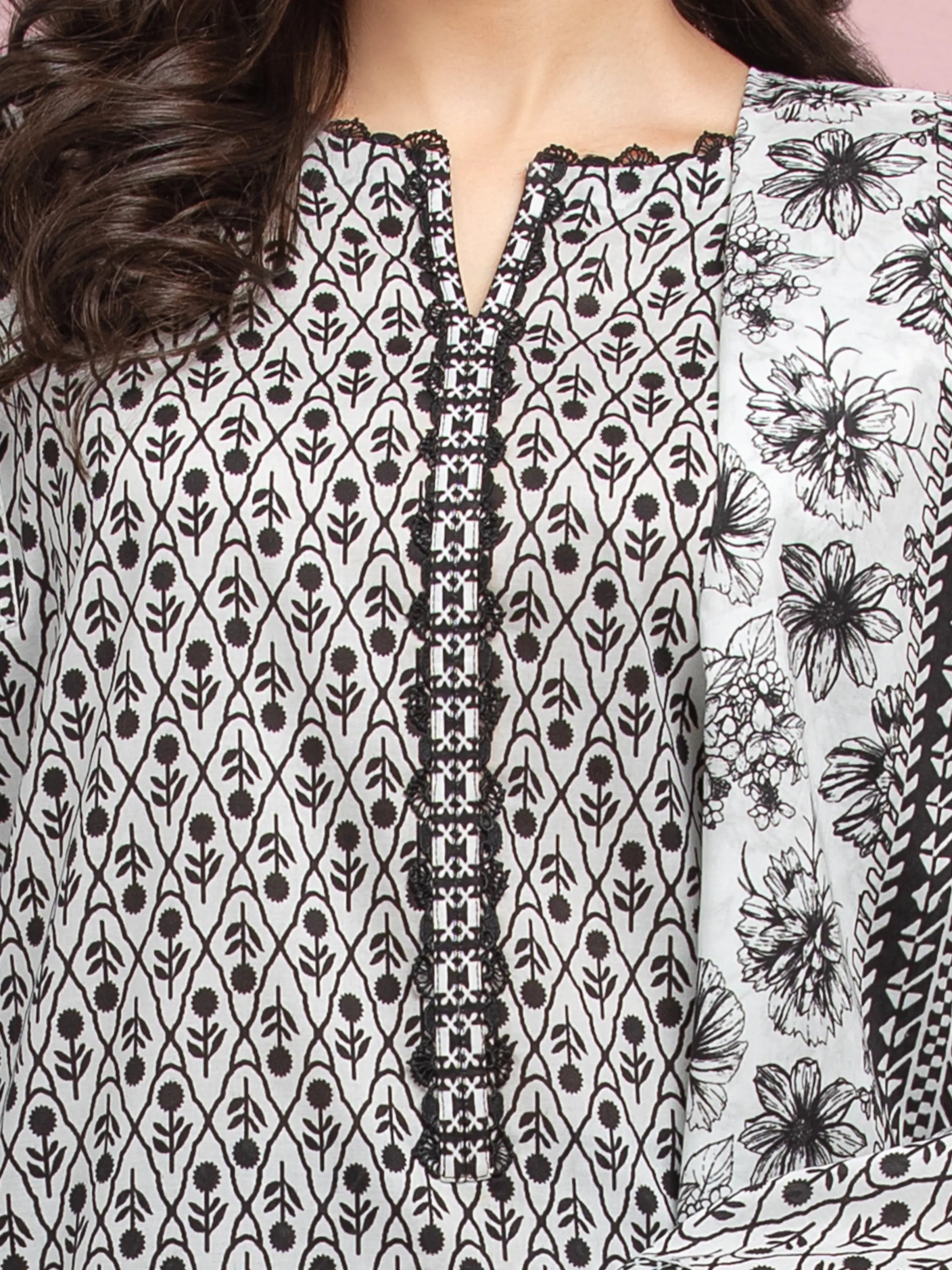 ED Unstitched White Printed Lawn 3 Piece