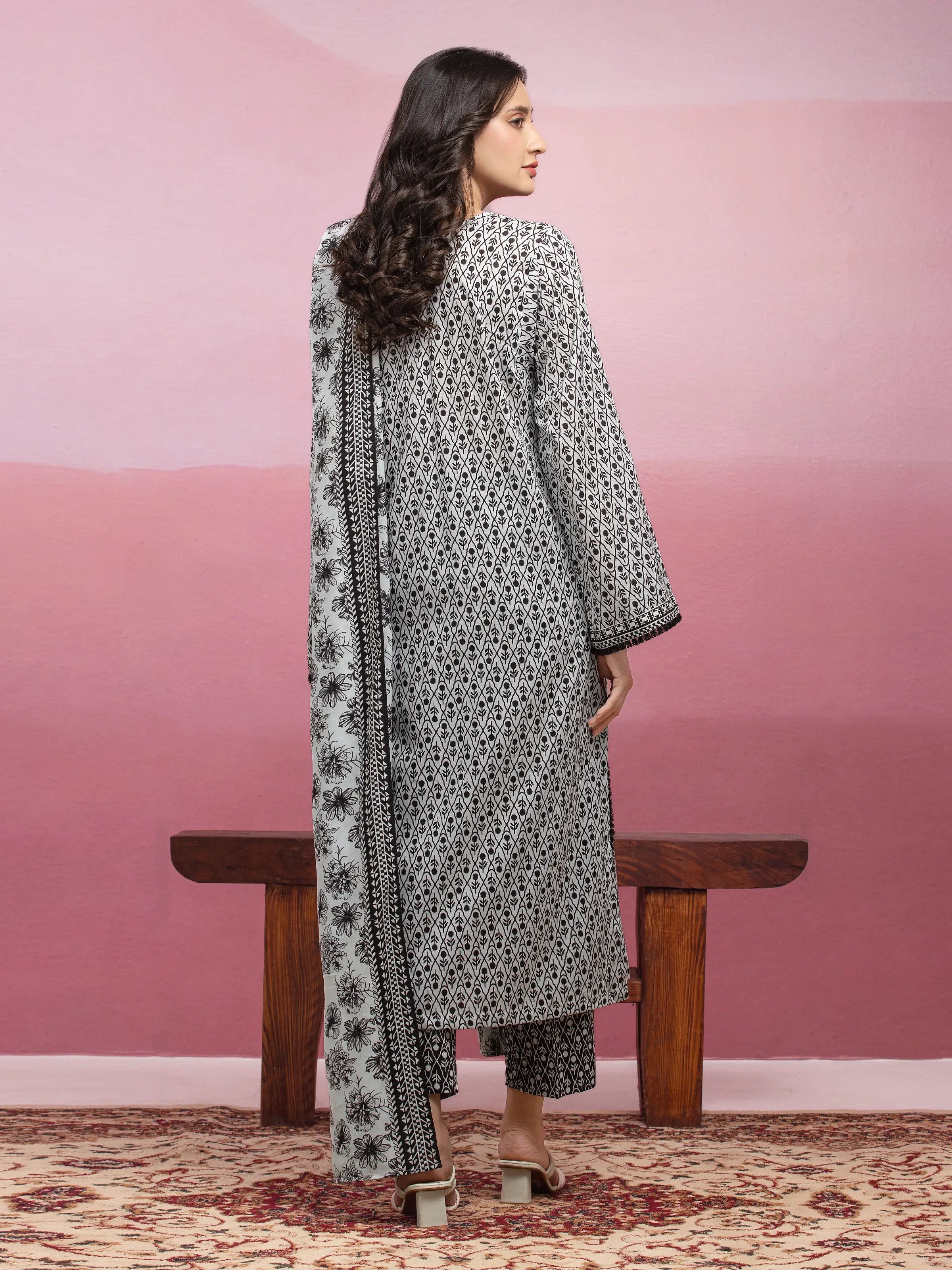 ED Unstitched White Printed Lawn 3 Piece