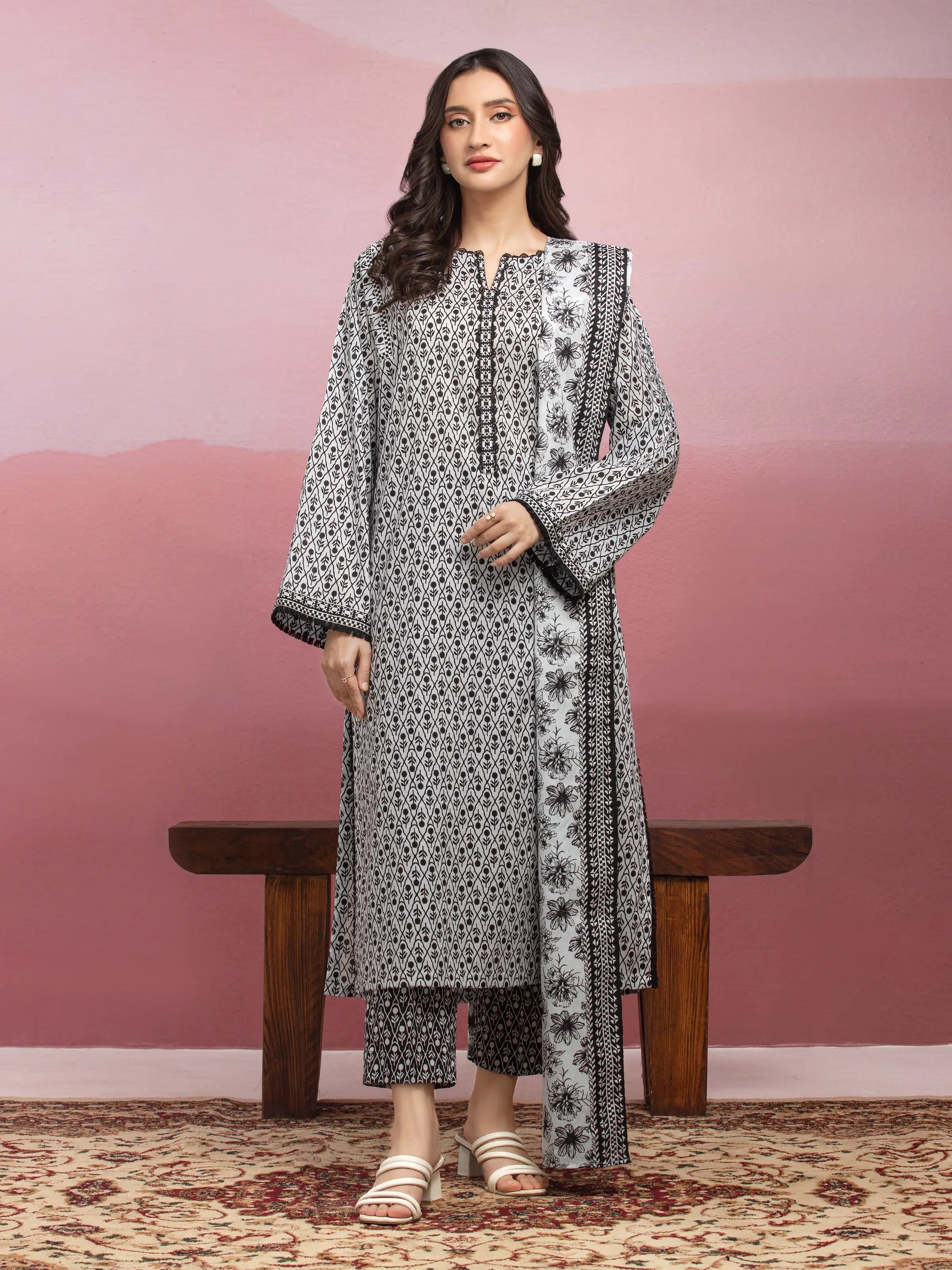 ED Unstitched White Printed Lawn 3 Piece