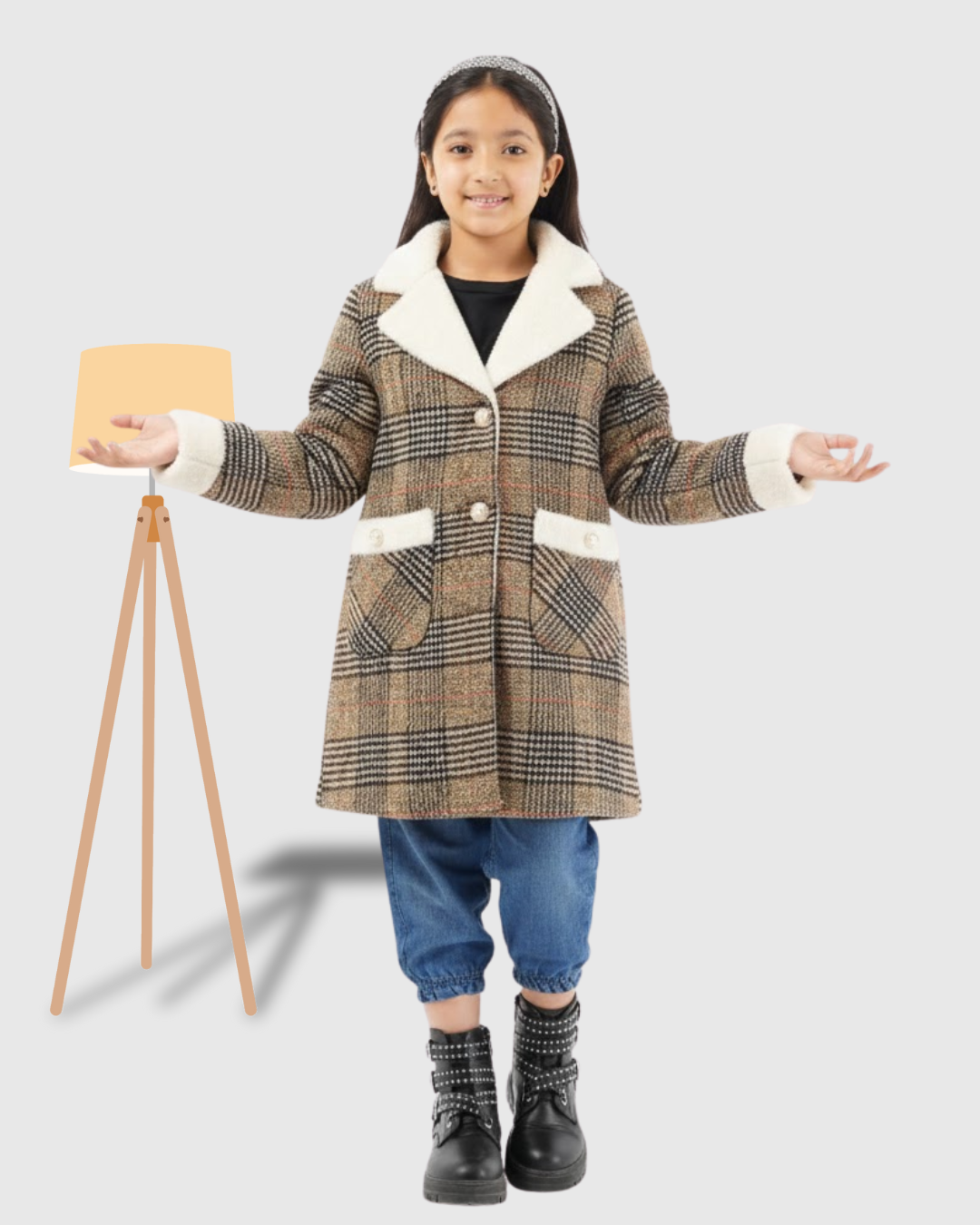 Elegant Kids Winter Coat – Stylish & Warm Brown Check Coat