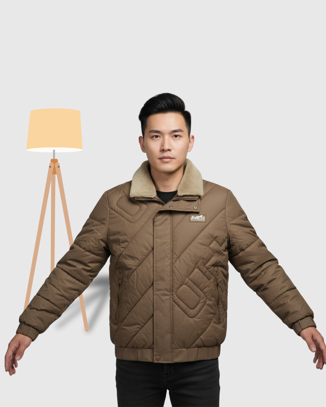 Men's Quilted Puffer Jacket with dark brown