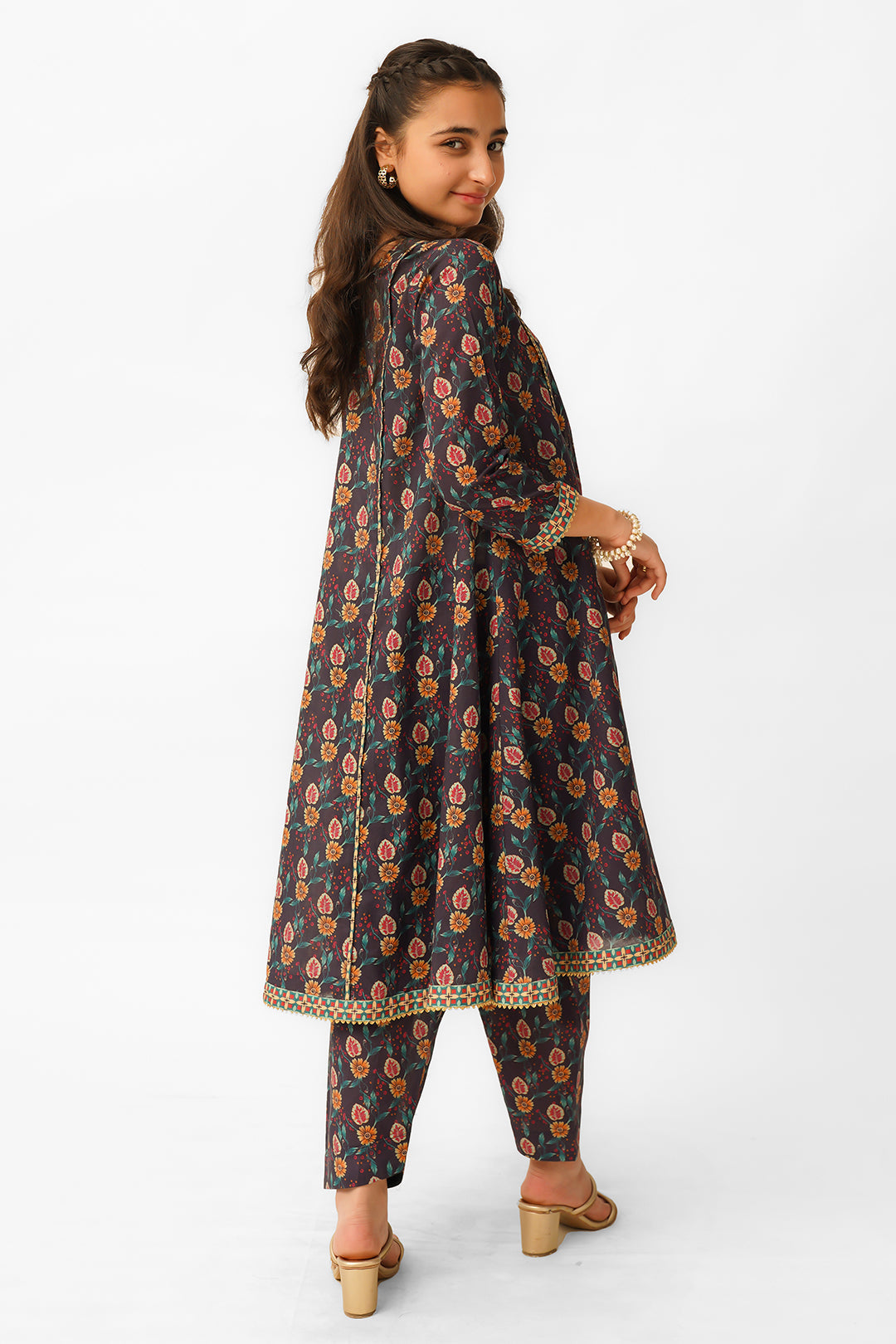 MC-Lawn printed Angrakha style frock with the pear of shalwer