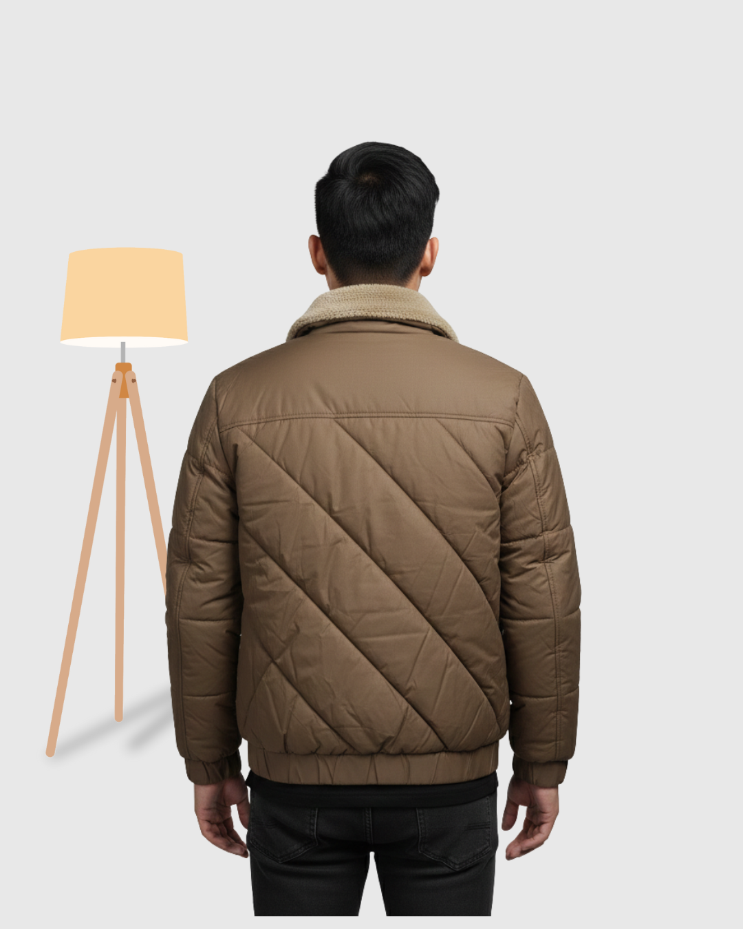 Men's Quilted Puffer Jacket with dark brown