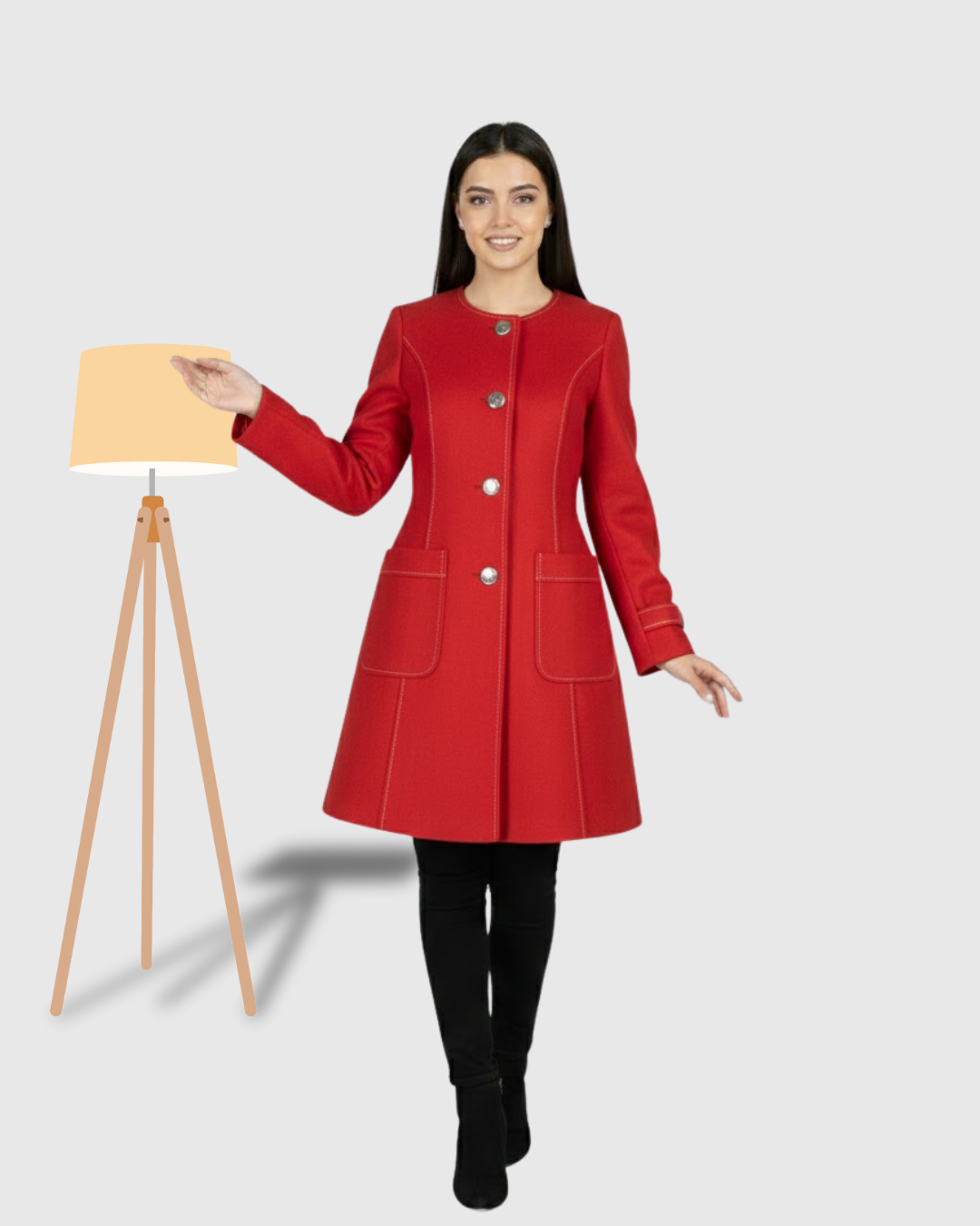 Classic One-Button Wool Coat Red