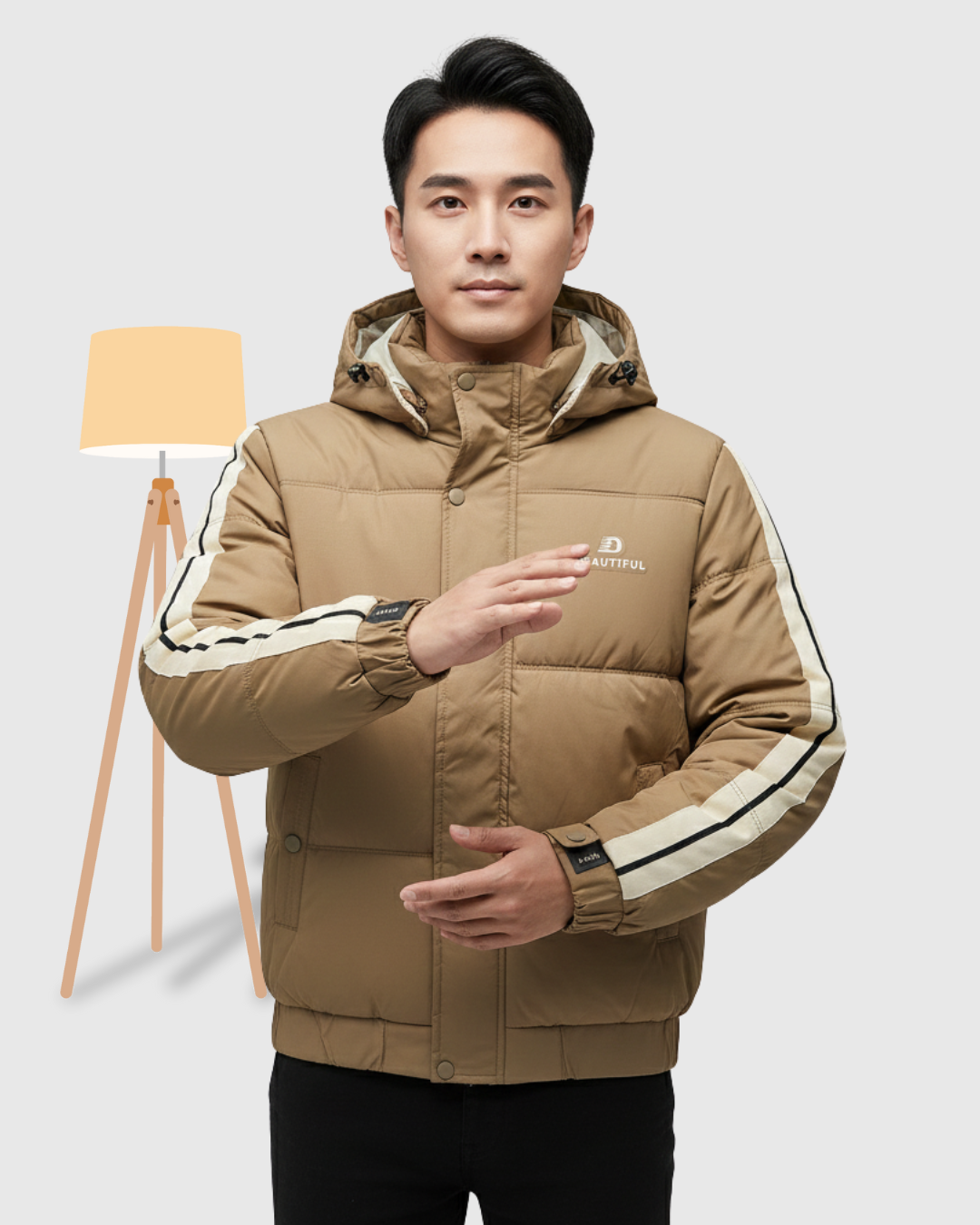 Men's Quilted Puffer Jacket with Bronze Brown