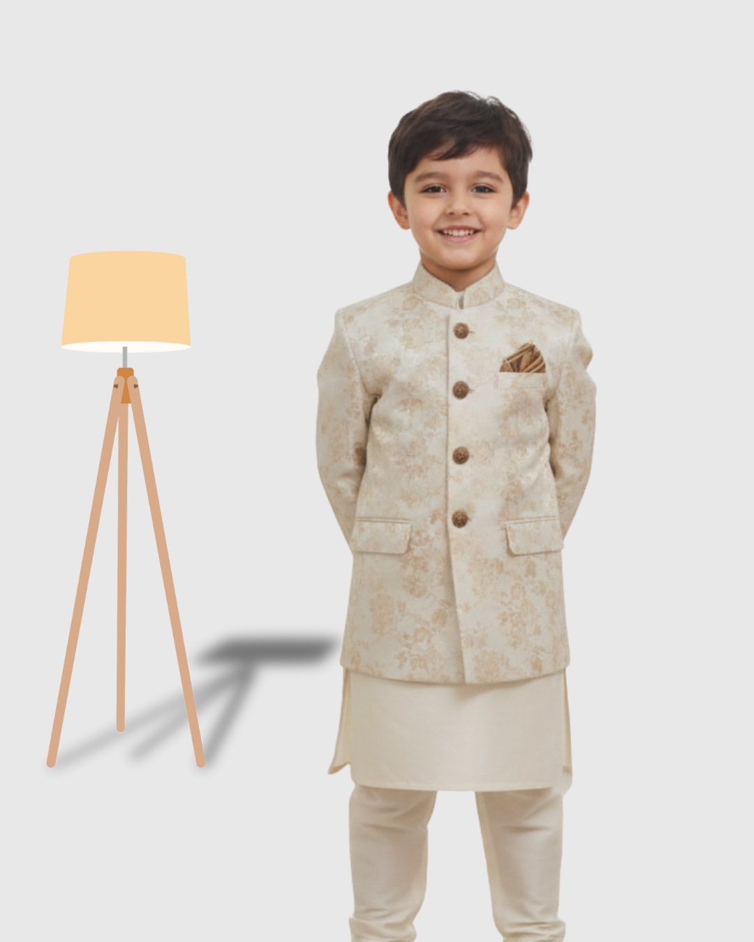 Prince Coat white Kurta Trouser Embroidered  - Kids