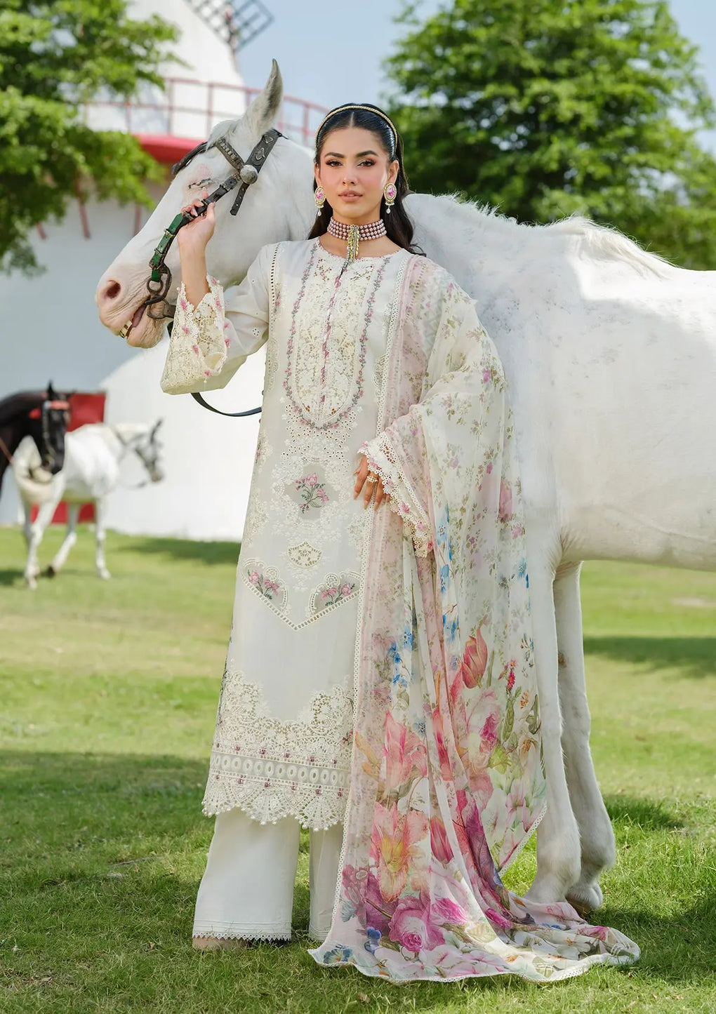 Elaf Embroidered Lawn Suits Unstitched 3 Piece  WHITE EMPRESS