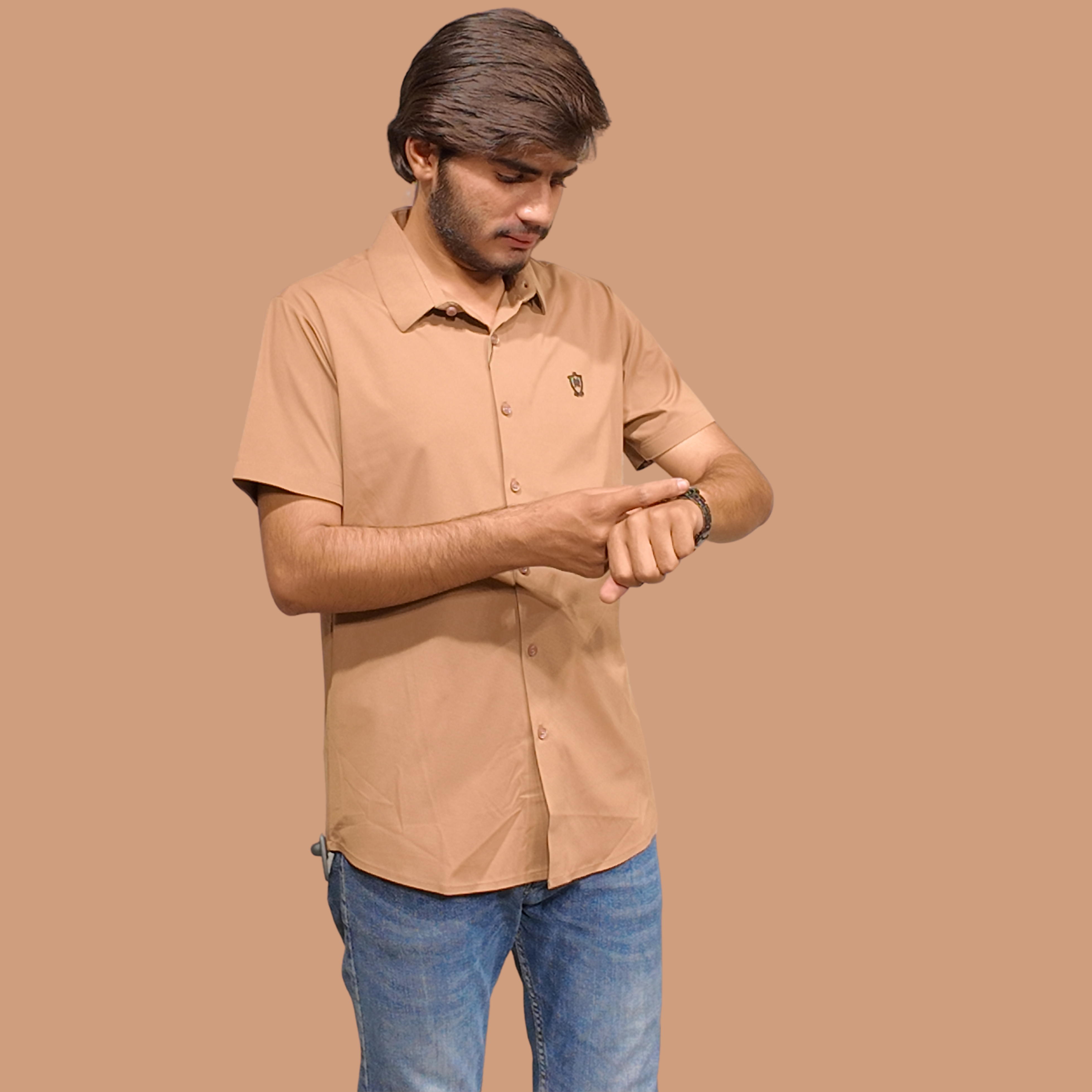 Men Orange Cuban Collar Shirt