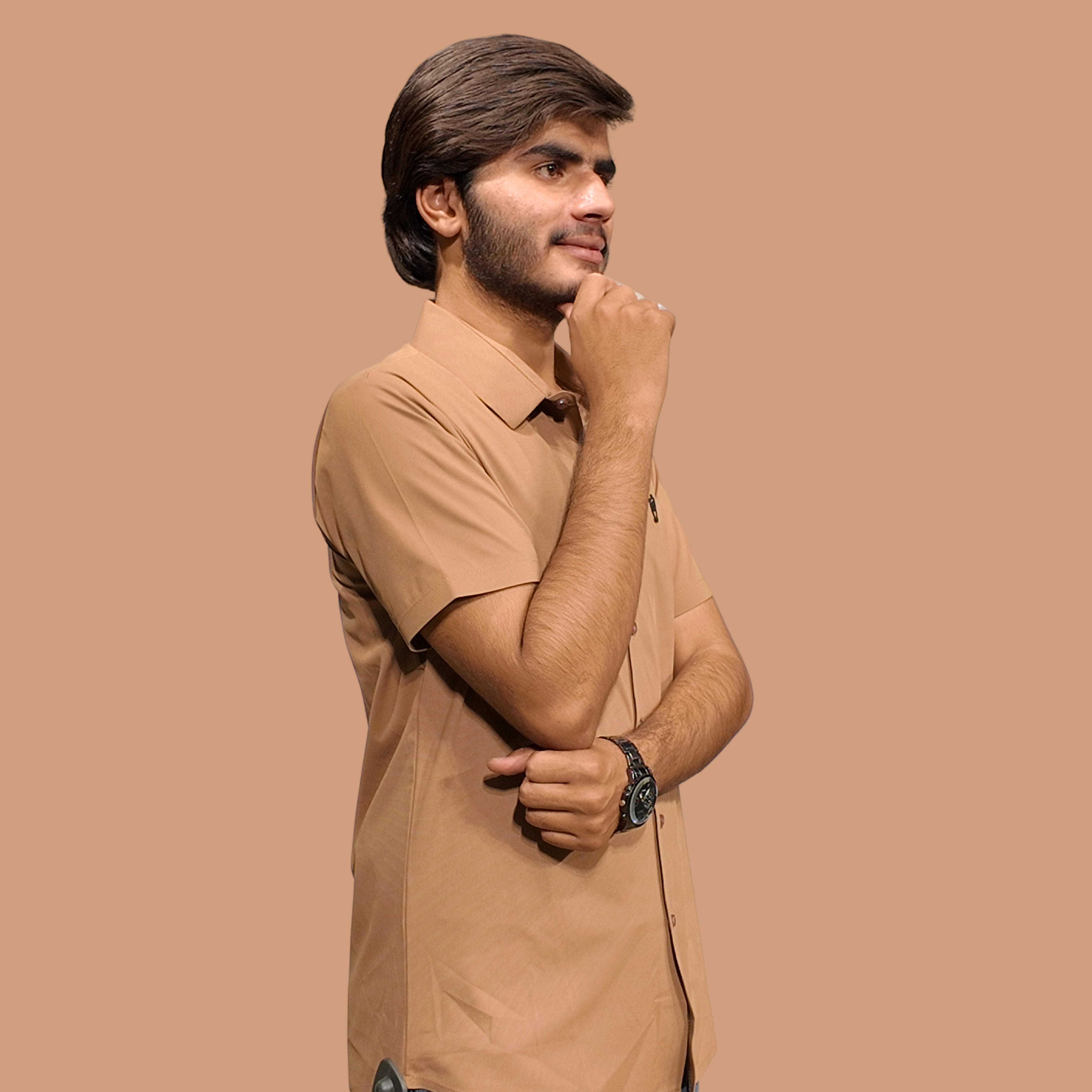 Men Orange Cuban Collar Shirt