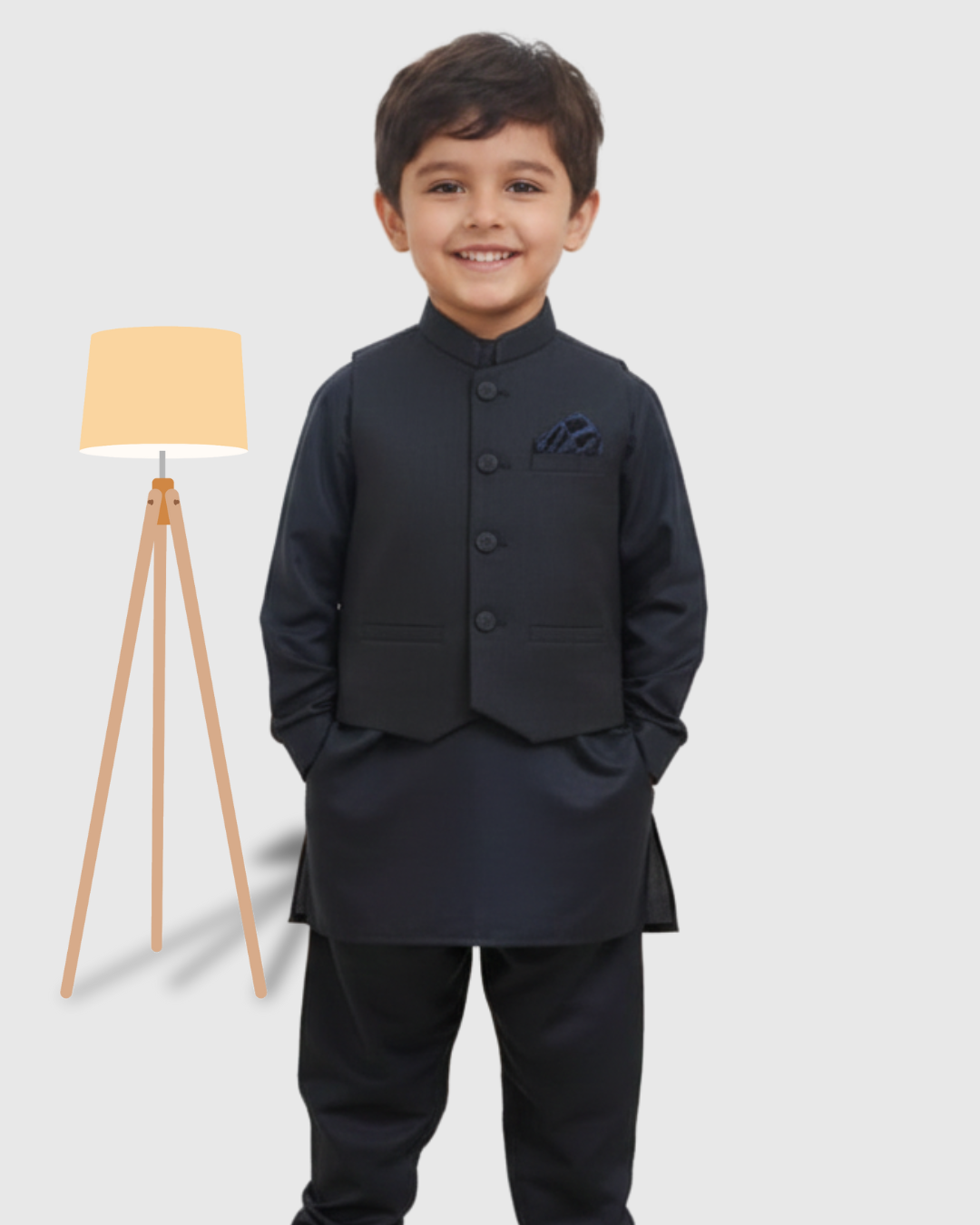 Light Blue  Kurta Trouser with Blended Waistcoat - Kids