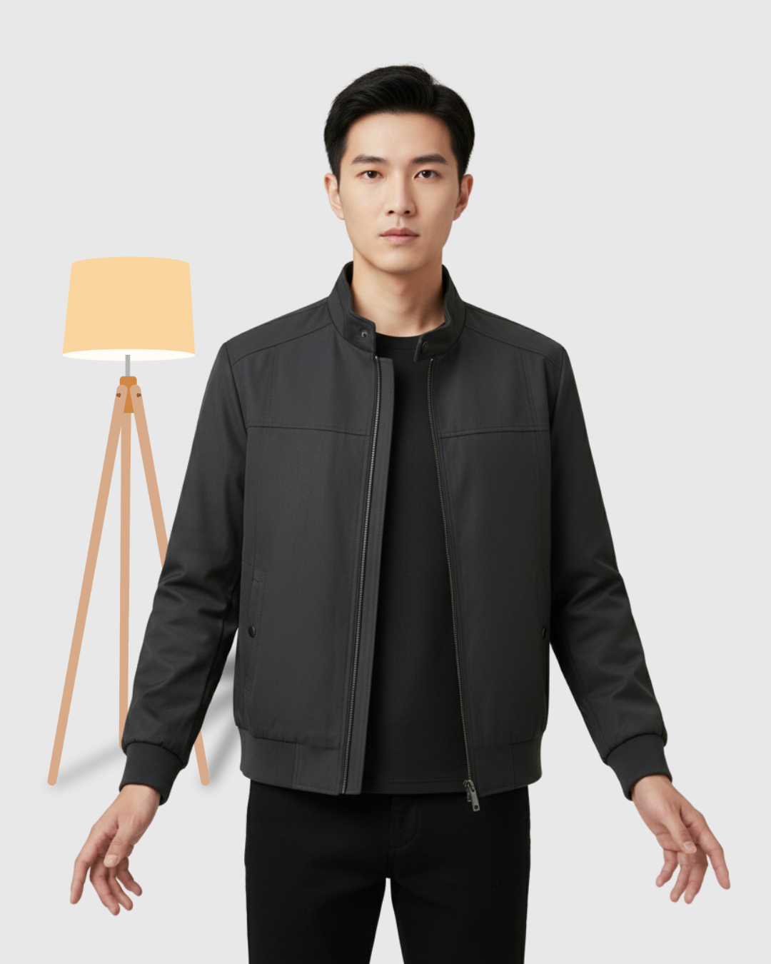 Men's Minimalist Full-Zip Bomber Jacket - Charcoal Grey