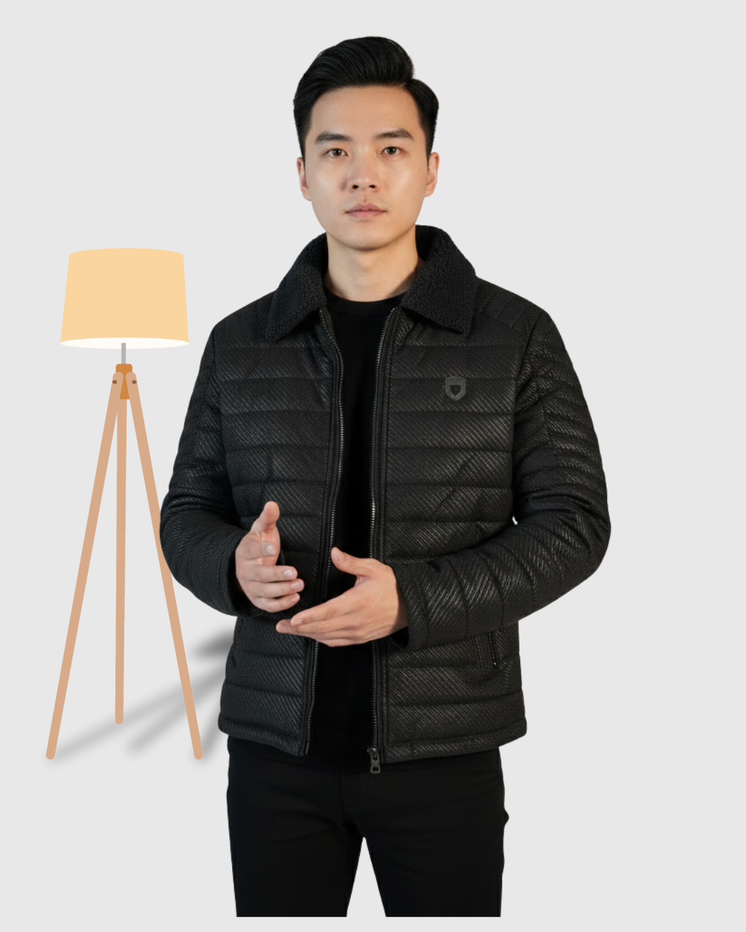 Men's Quilted Puffer Jacket with Black