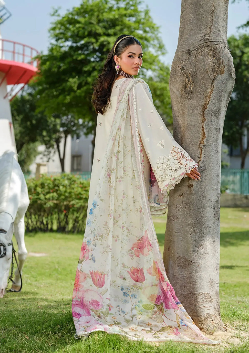 Elaf Embroidered Lawn Suits Unstitched 3 Piece  WHITE EMPRESS
