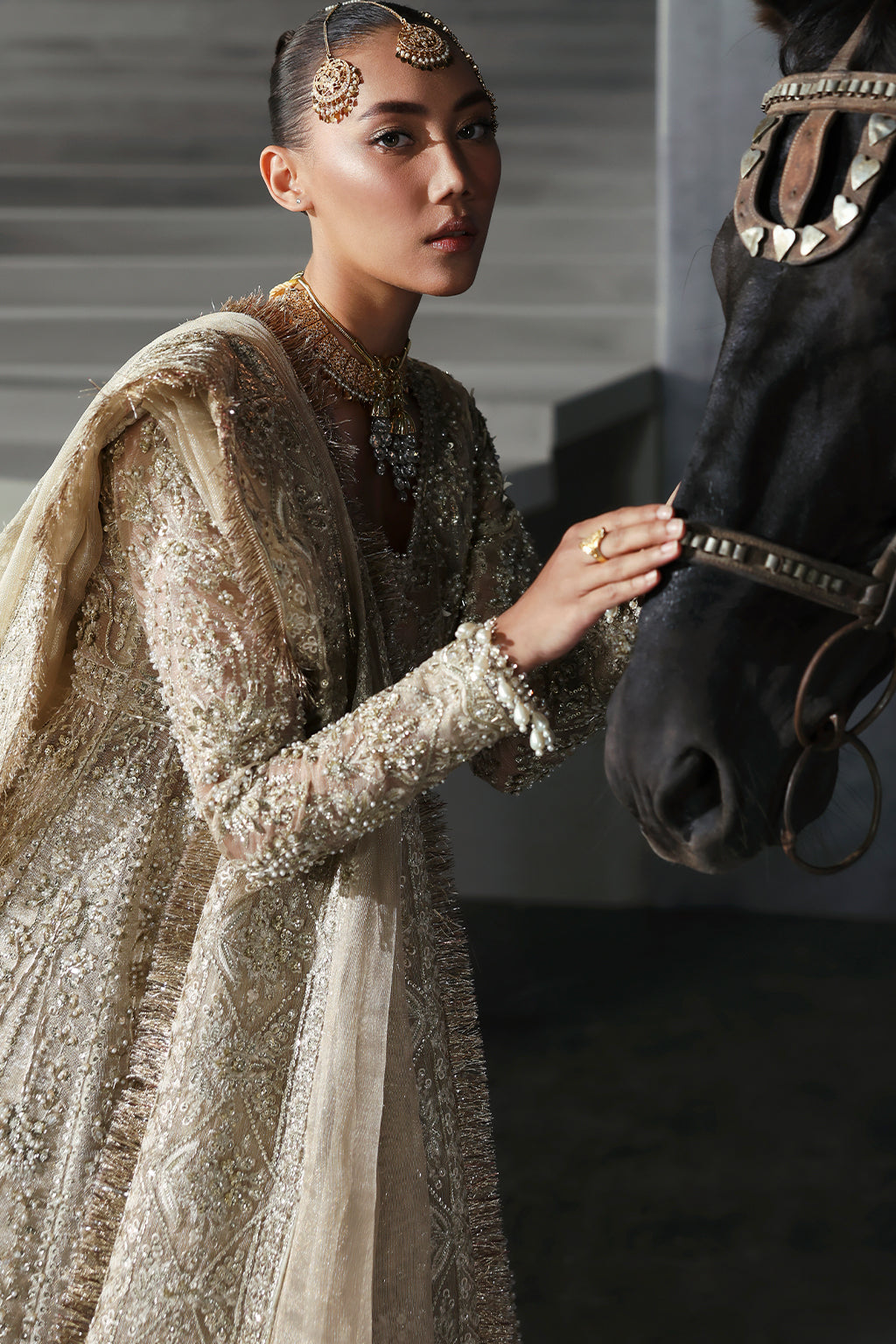 Afrozeh Embroidered Luxury Bridal Khadi Net Unstitched 3Pc Suit AFB-24-04