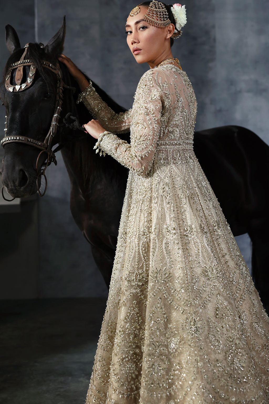 Afrozeh Embroidered Luxury Bridal Khadi Net Unstitched 3Pc Suit AFB-24-04