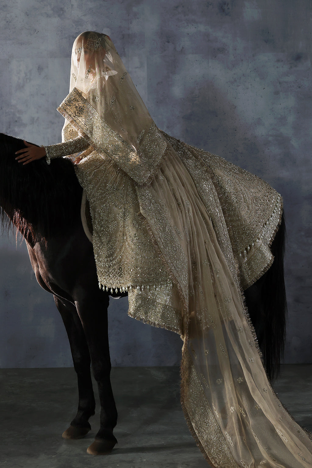 Afrozeh Embroidered Luxury Bridal Khadi Net Unstitched 3Pc Suit AFB-24-04