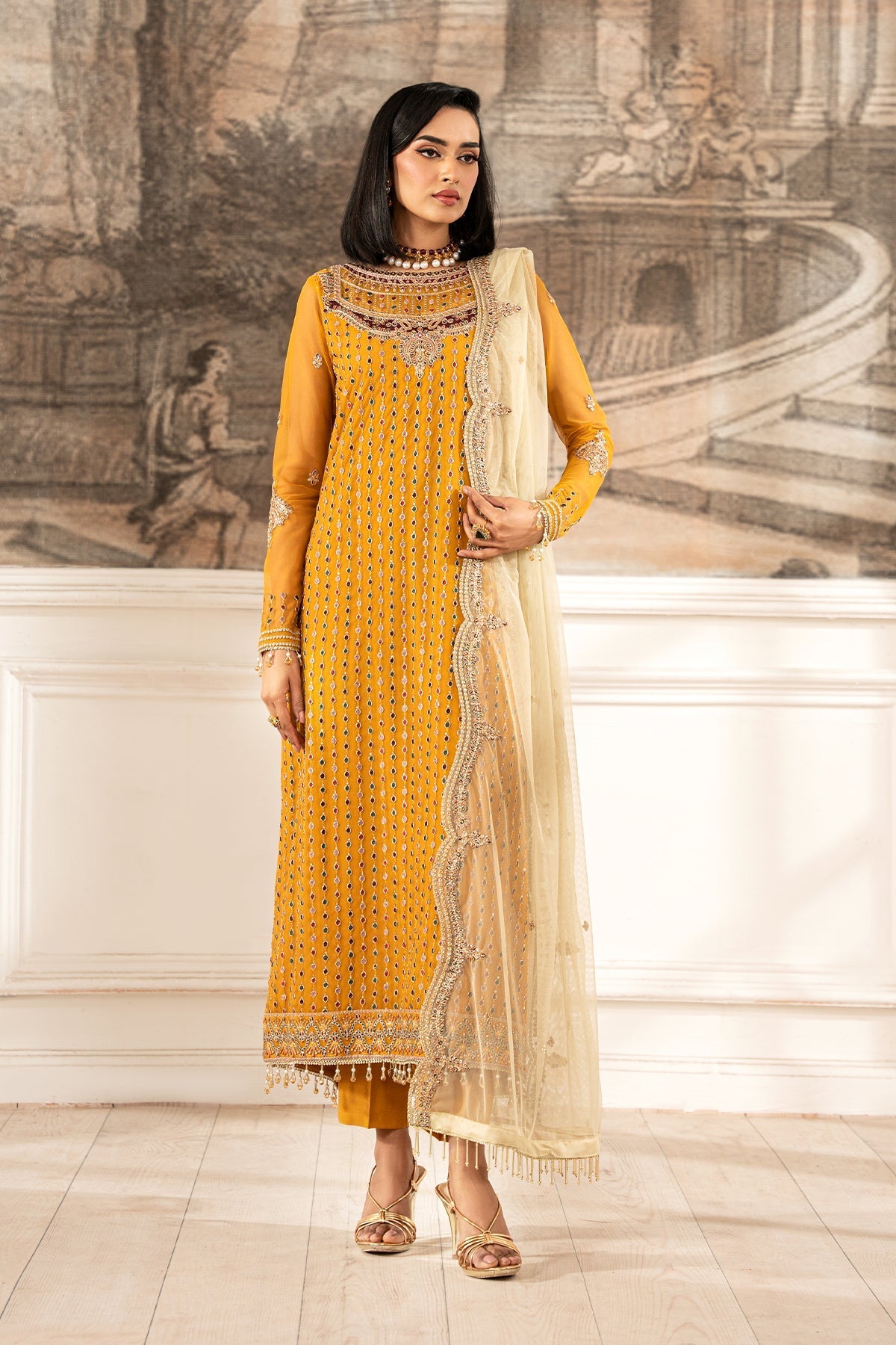 Zarif Formals Sequins Embroidered Net Unstitched 3Pc Suit