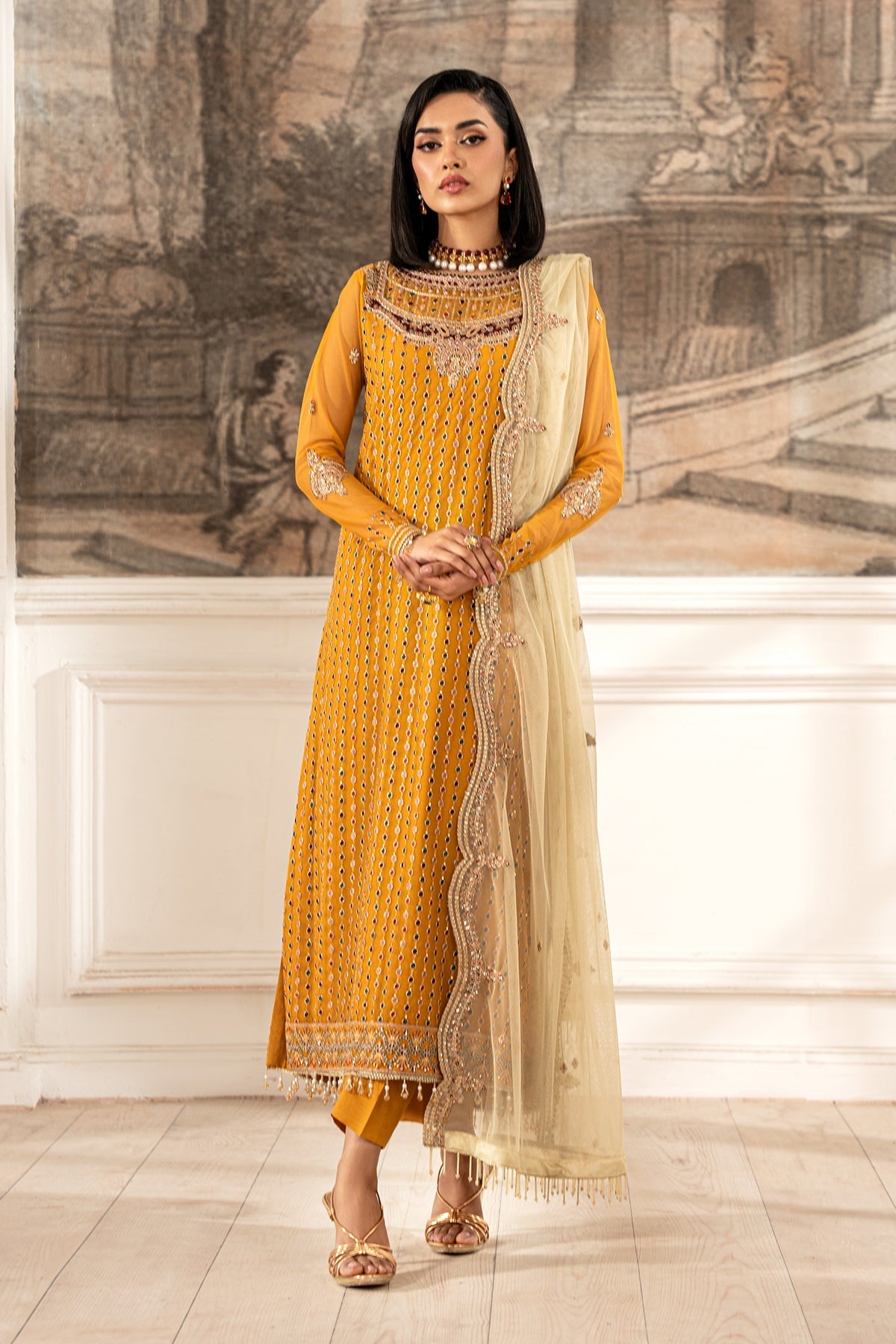 Zarif Formals Sequins Embroidered Net Unstitched 3Pc Suit