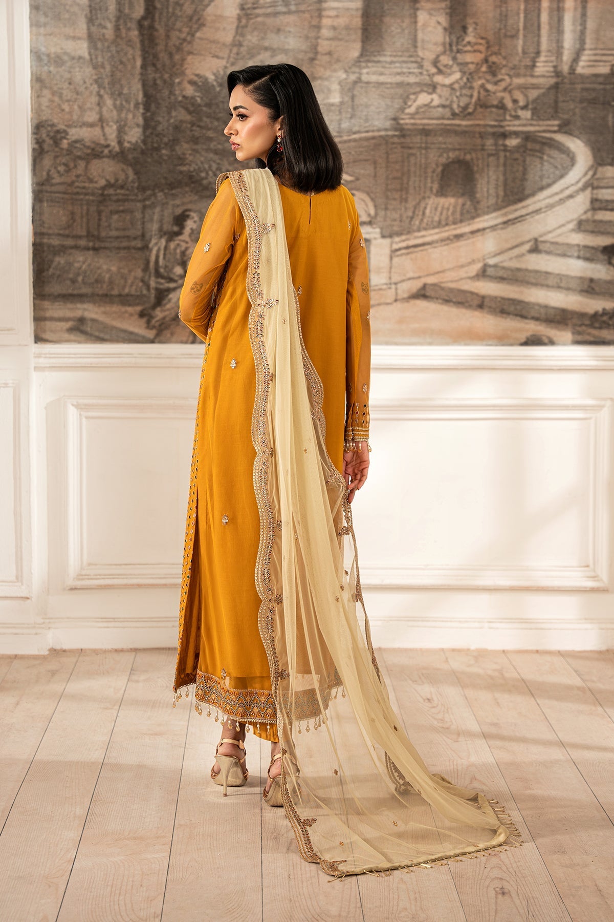 Zarif Formals Sequins Embroidered Net Unstitched 3Pc Suit