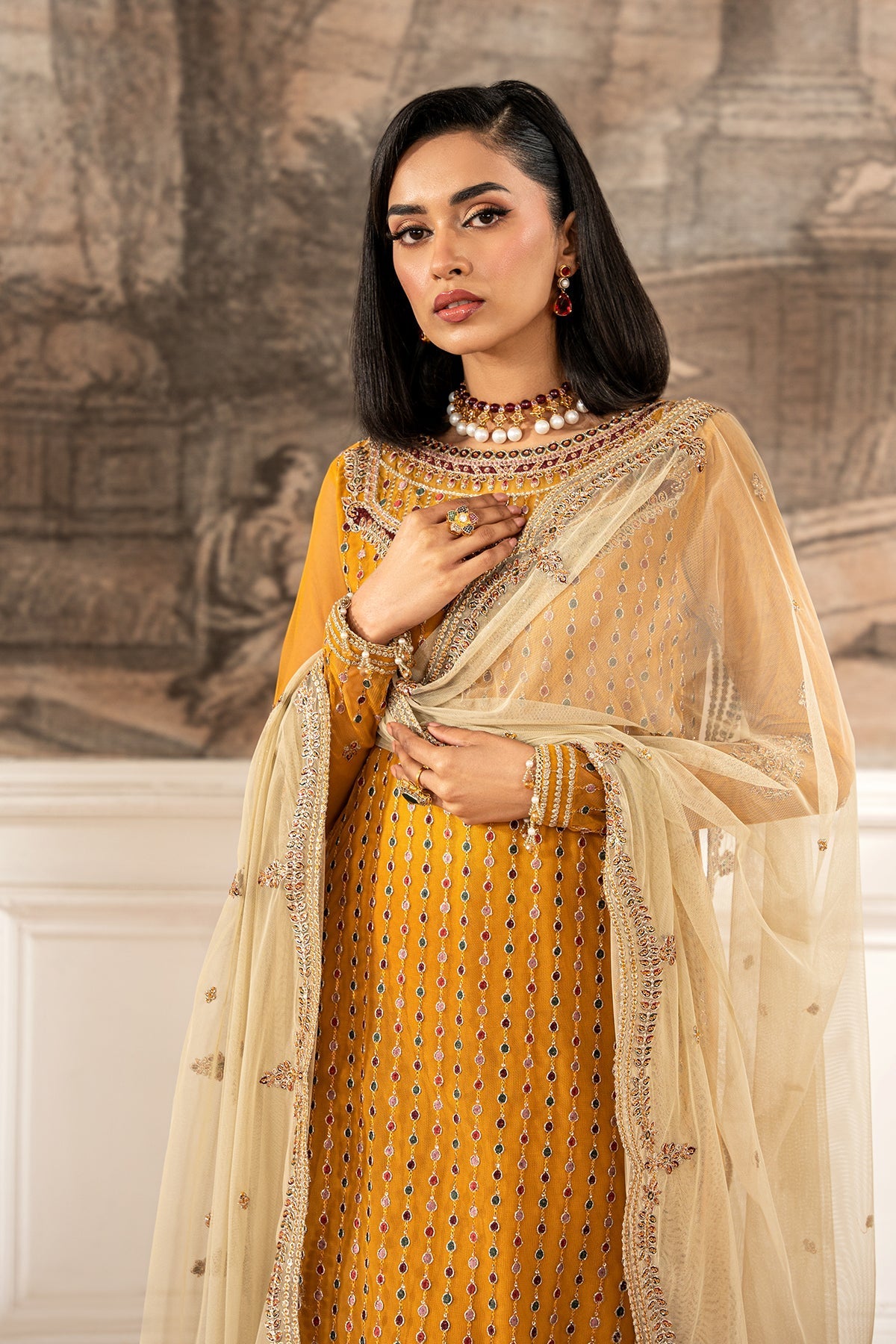 Zarif Formals Sequins Embroidered Net Unstitched 3Pc Suit