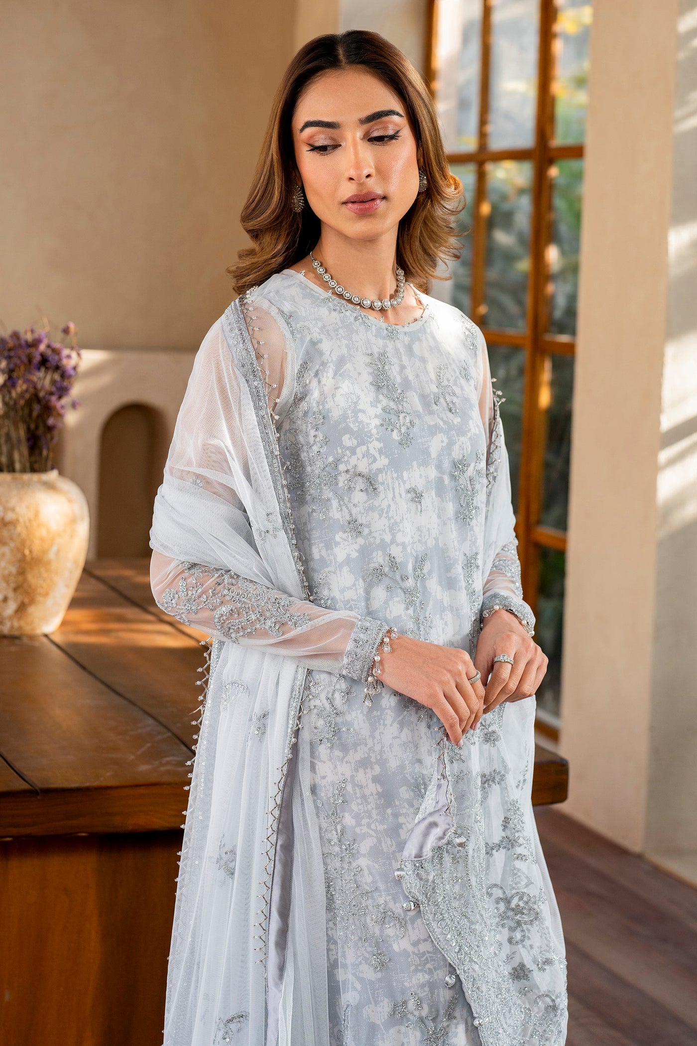 Zarif Embroidered Raw Silk Unstitched 3Pc Suit STELLA