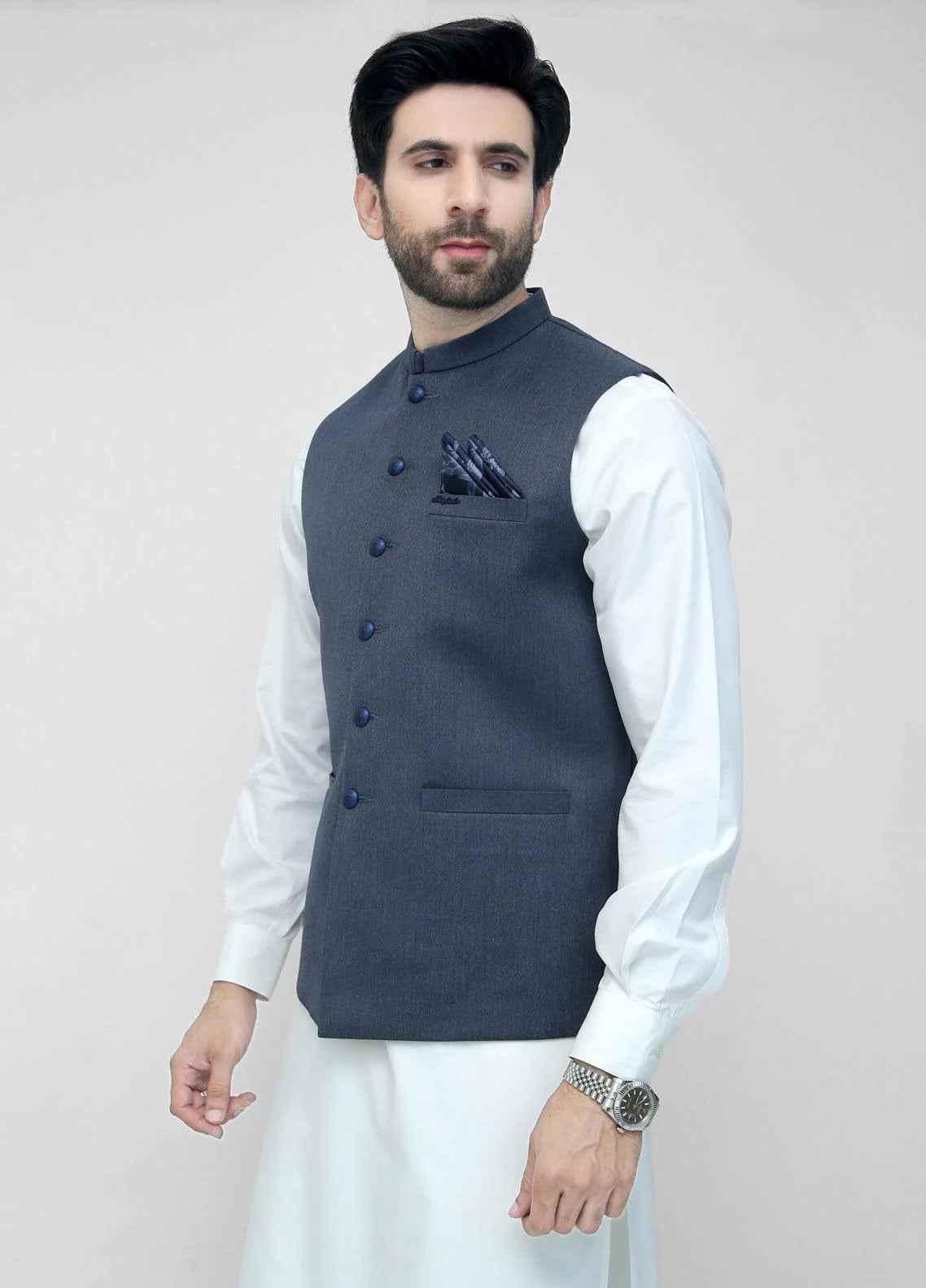 Royal Blue Plain Waistcoat For Men's