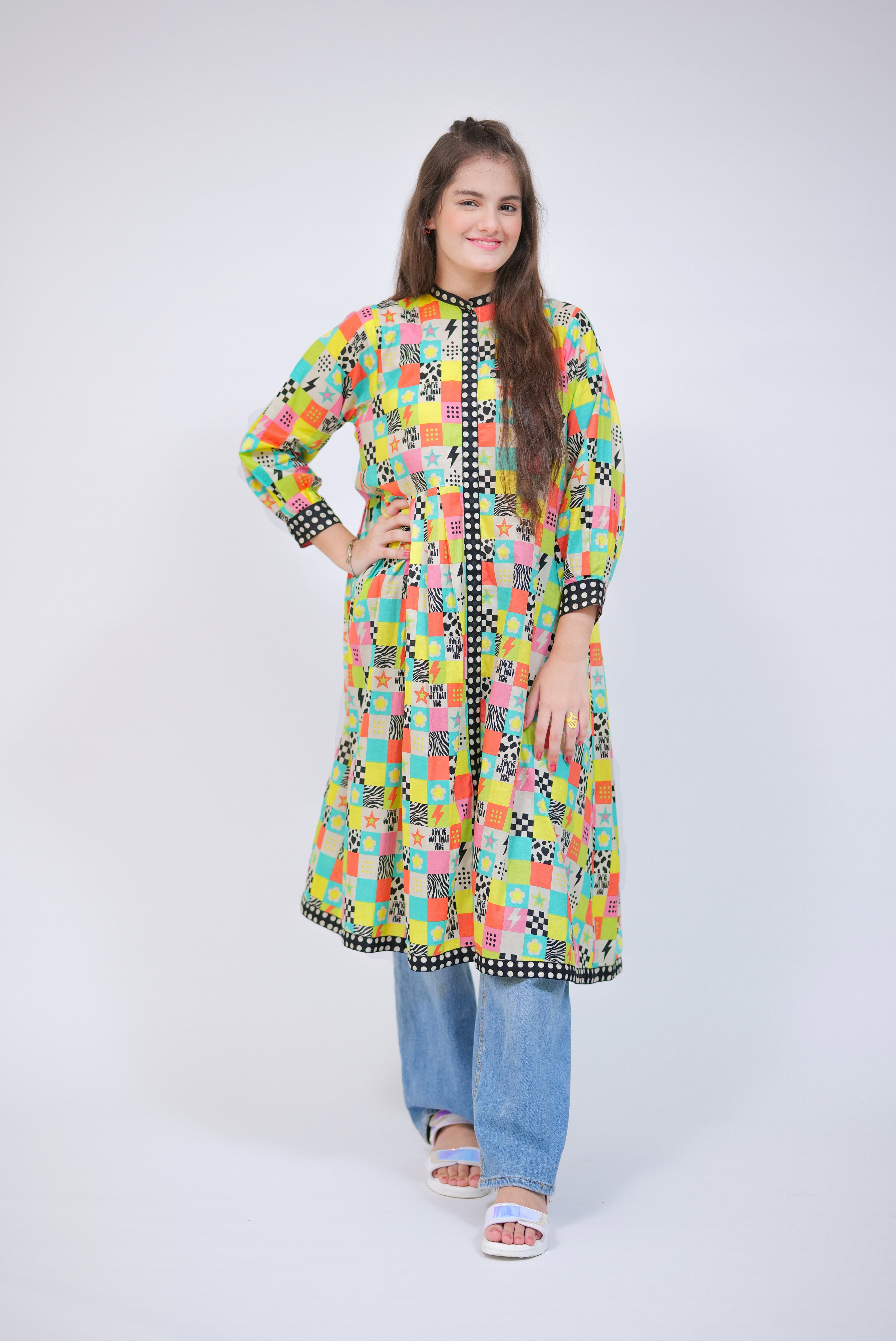 SN-02720 | Fawn & Multicolor | Casual Kurta | Cotton Lawn Printed