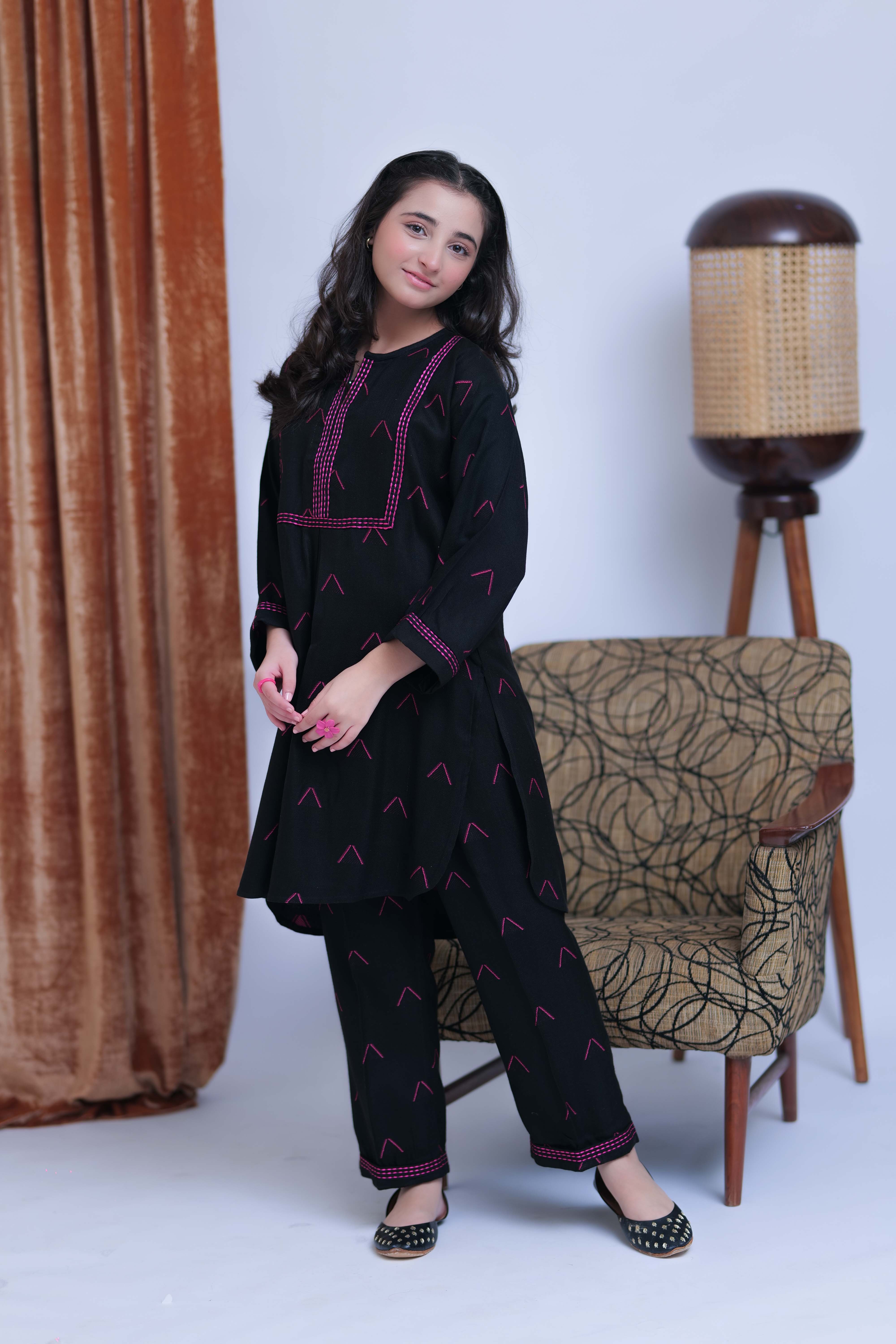 Senorita-| Black & Shocking Pink | Casual 2 Piece Suit | Acrylic Fabric
