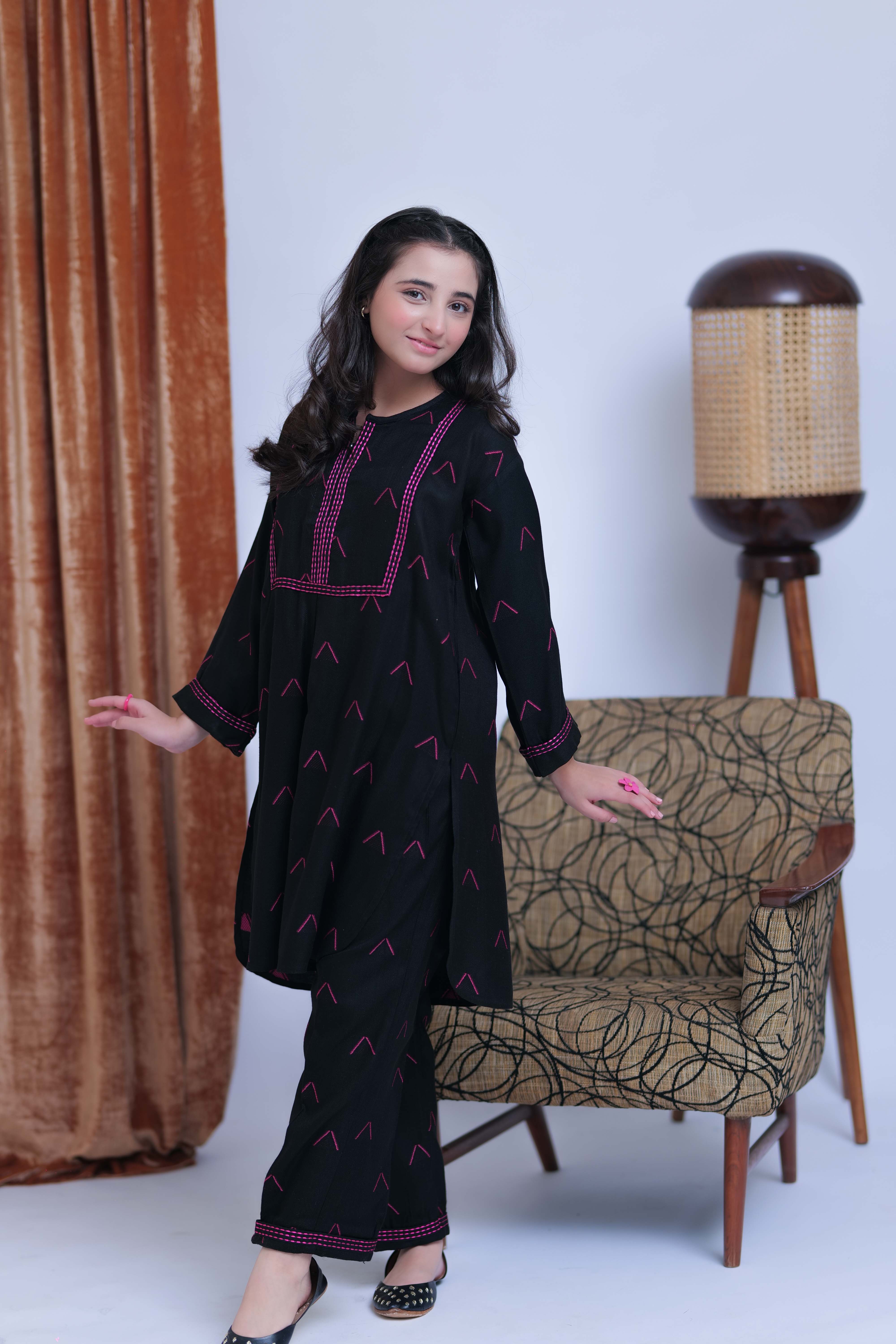 Senorita-| Black & Shocking Pink | Casual 2 Piece Suit | Acrylic Fabric