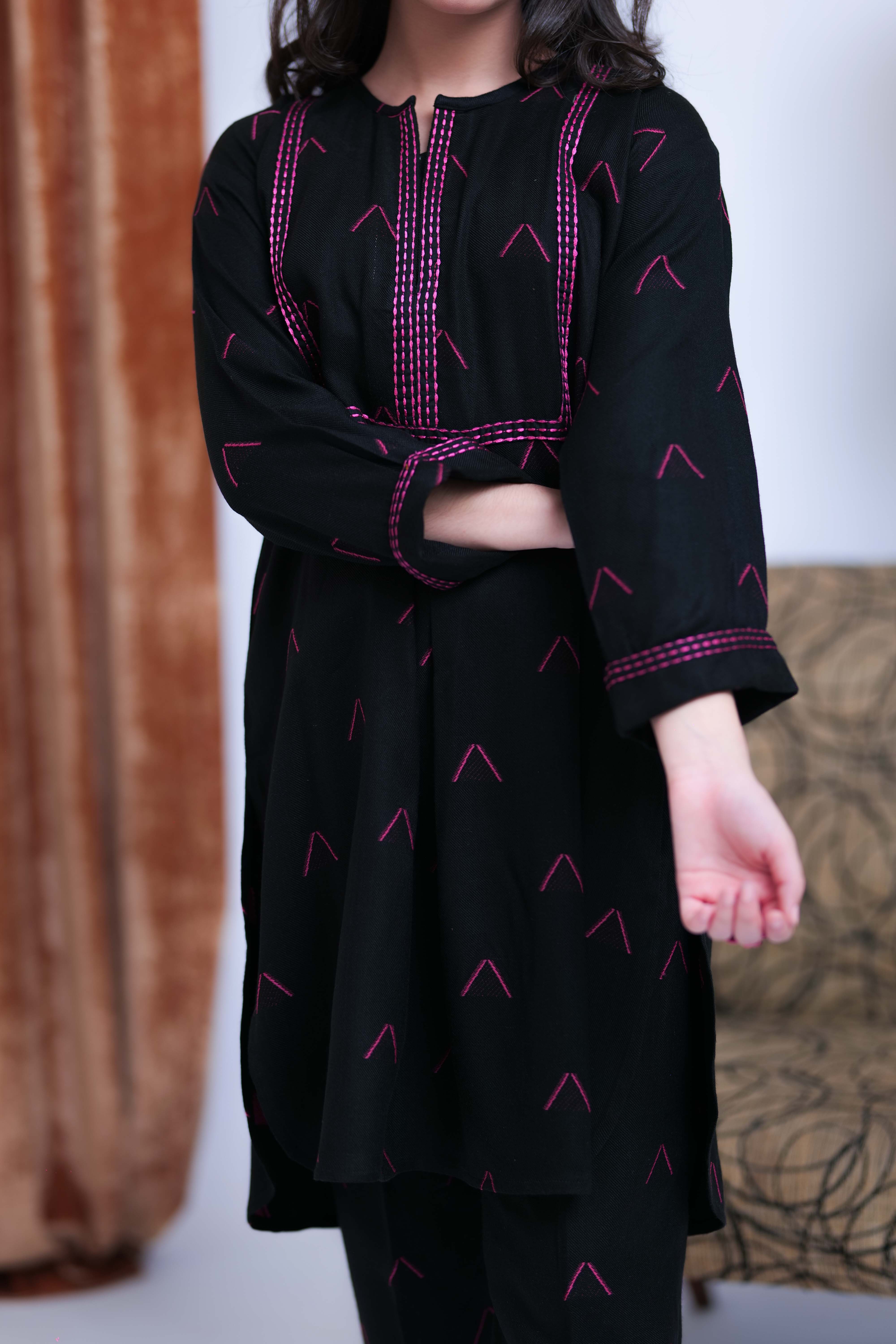 Senorita-| Black & Shocking Pink | Casual 2 Piece Suit | Acrylic Fabric