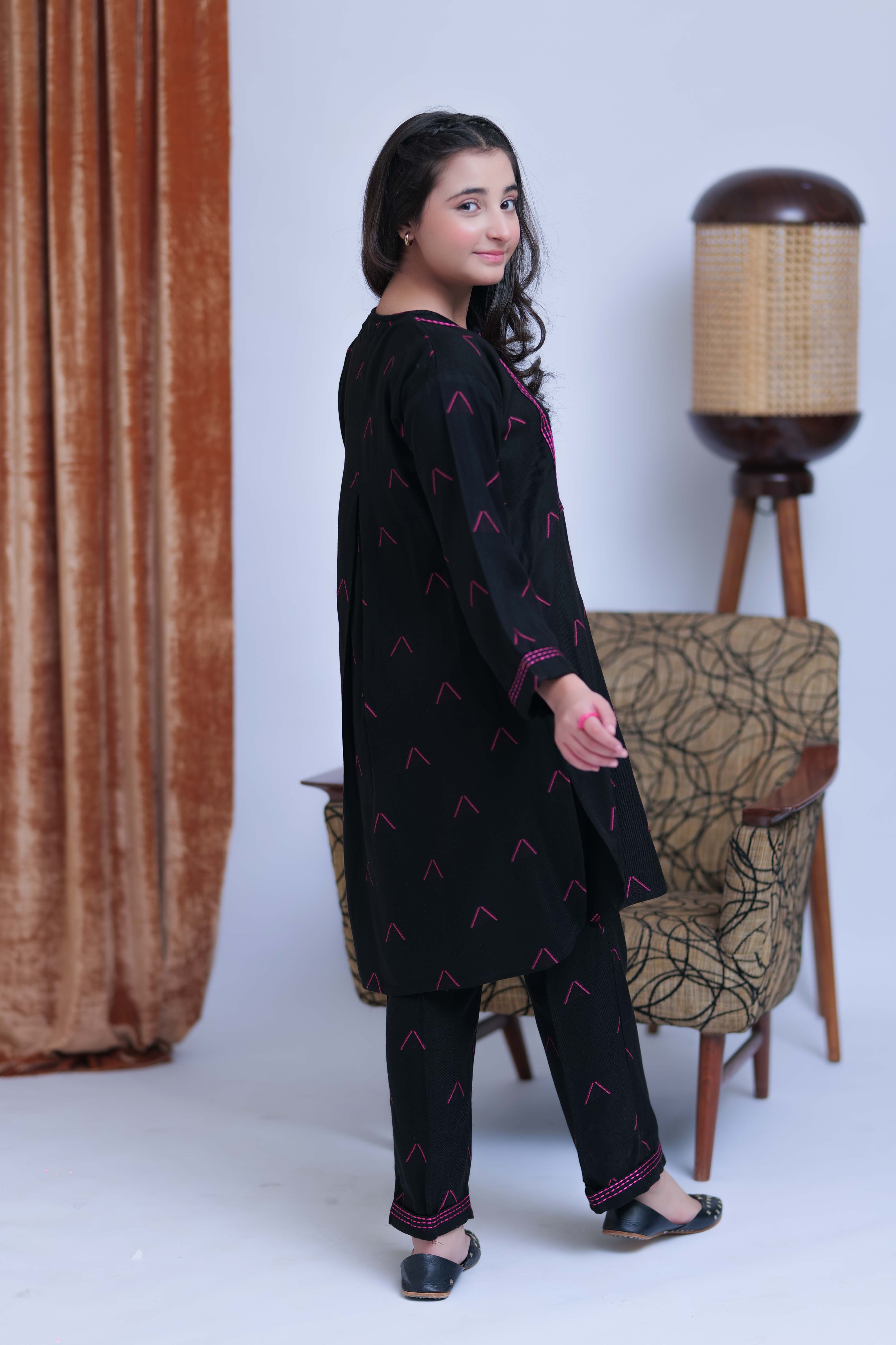 Senorita-| Black & Shocking Pink | Casual 2 Piece Suit | Acrylic Fabric