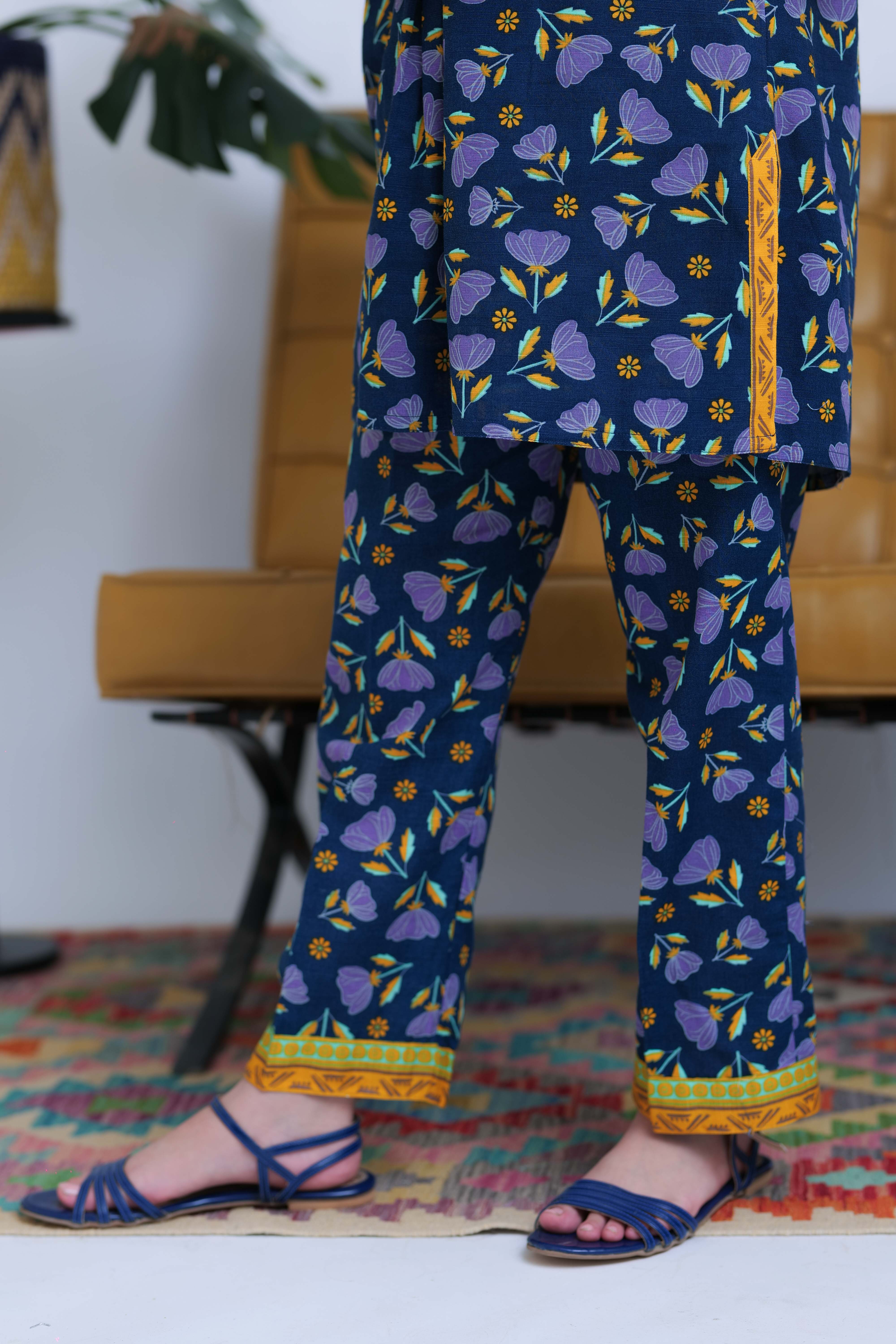 Senorita-|  Blue & Multicolor | Casual 2 Piece Suit | Cotton Dobby Self