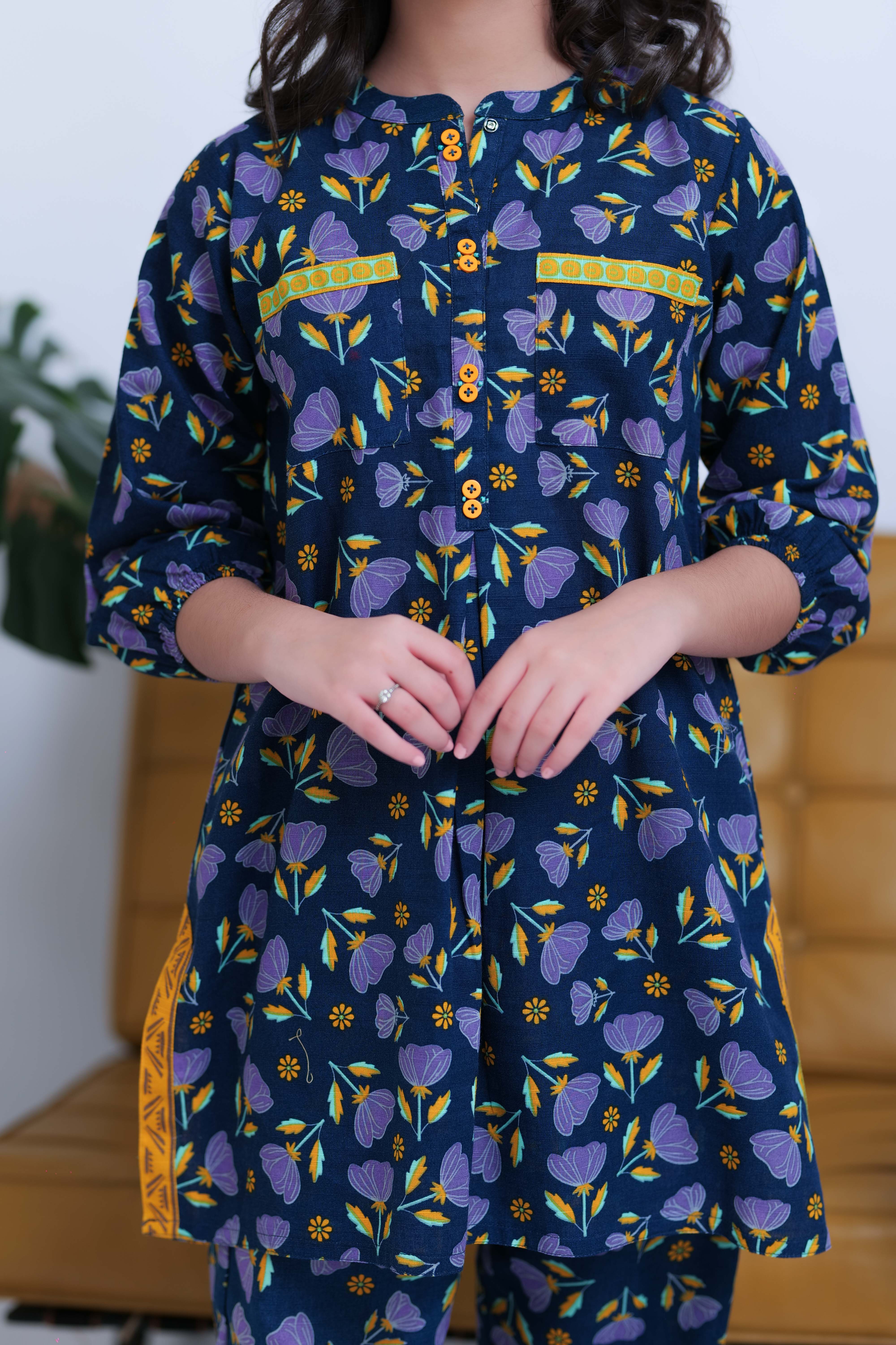 Senorita-|  Blue & Multicolor | Casual 2 Piece Suit | Cotton Dobby Self