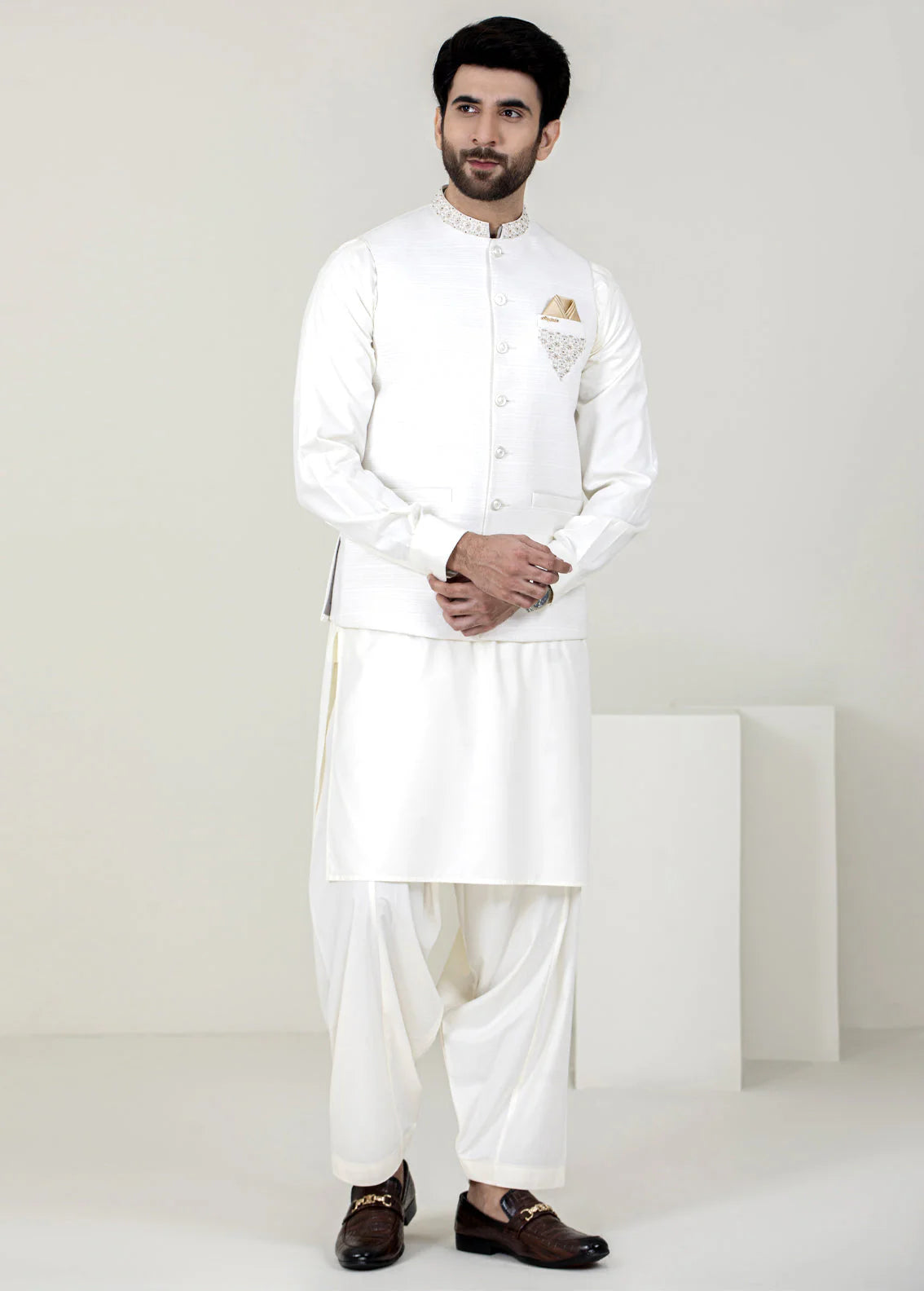 White Embroidered Men's Waistcoat