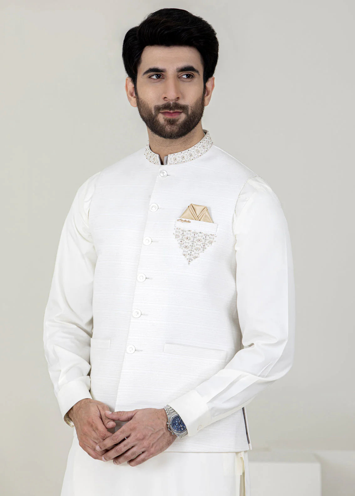 White Embroidered Men's Waistcoat