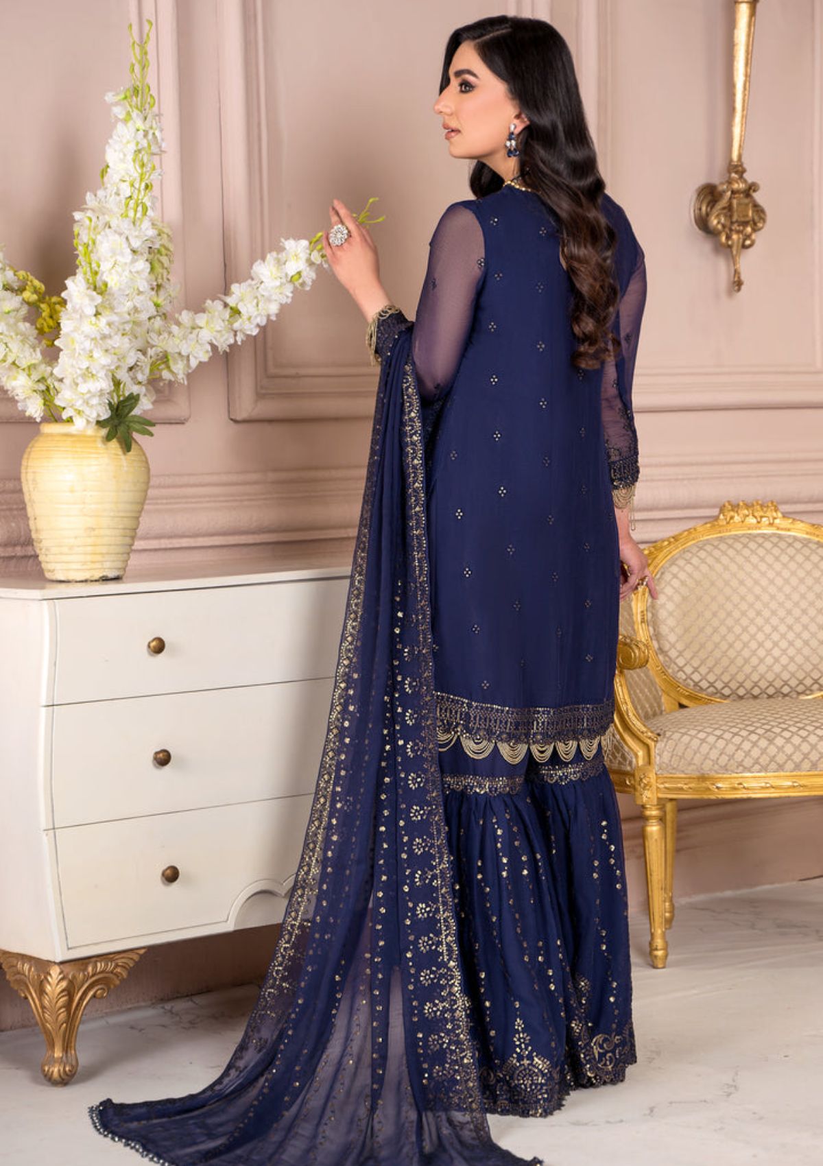 Zarif Embroidered Raw Silk Unstitched 3Pc Suit ZA 05 admiral
