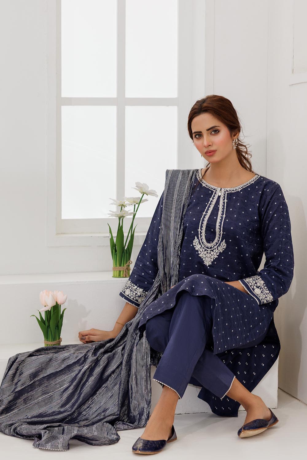 SN-Blue & Silver | Casual Plus 3 Piece Suit | Cotton Viscose Filament Jacquard