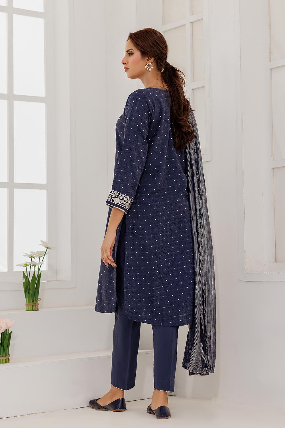 SN-Blue & Silver | Casual Plus 3 Piece Suit | Cotton Viscose Filament Jacquard