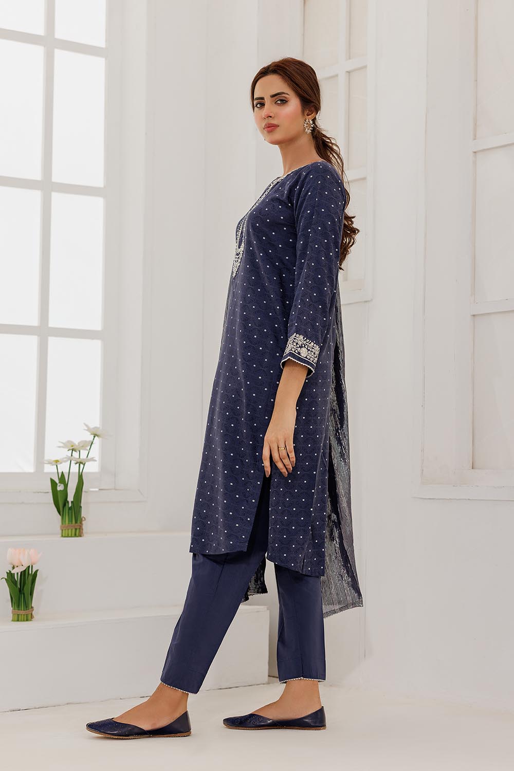 SN-Blue & Silver | Casual Plus 3 Piece Suit | Cotton Viscose Filament Jacquard