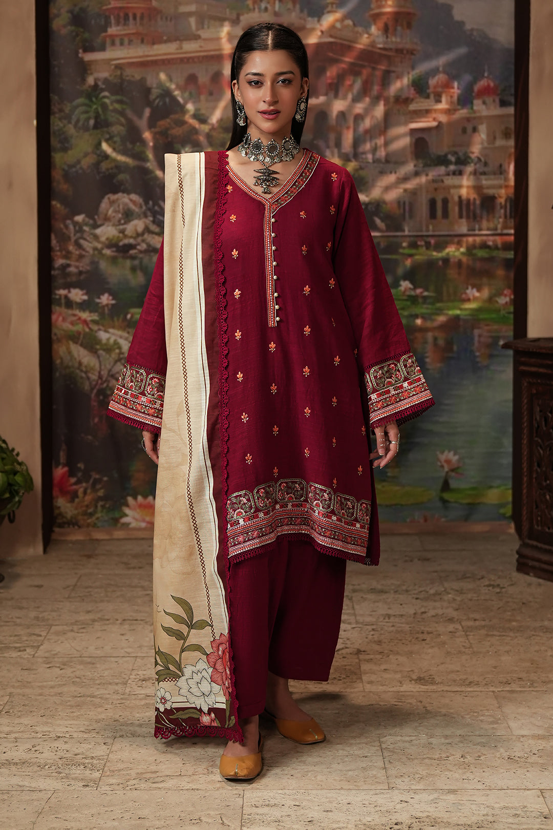 ZELLBURY Embroidered Shirt Shalwar Dupatta Khaddar