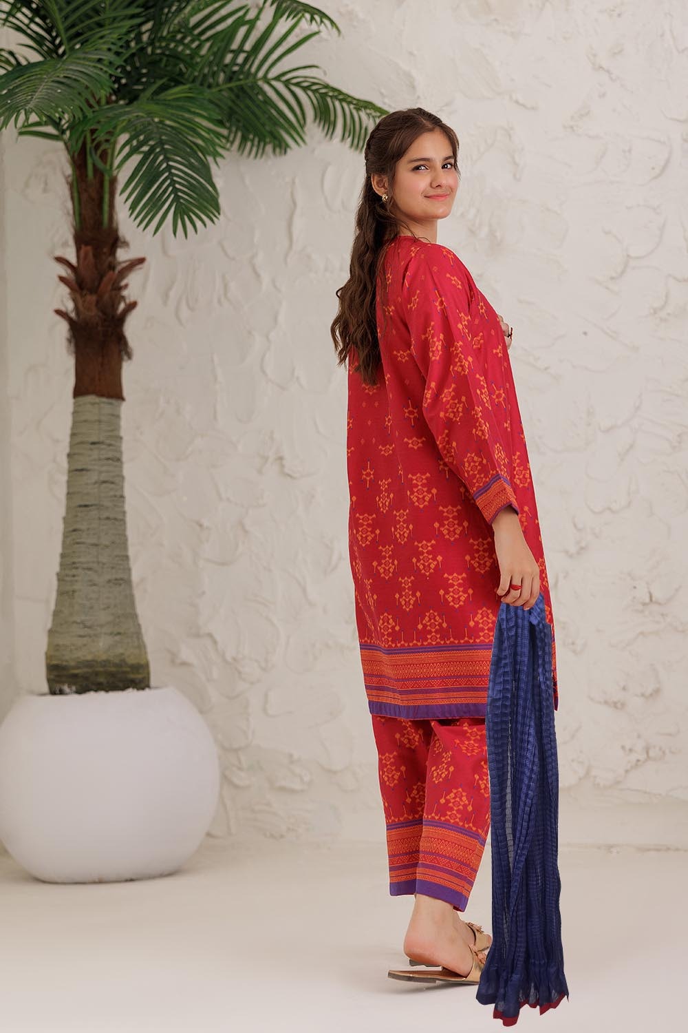 SN- Red & Multicolor | Casual 3 Piece Suit | Cotton Jacquard