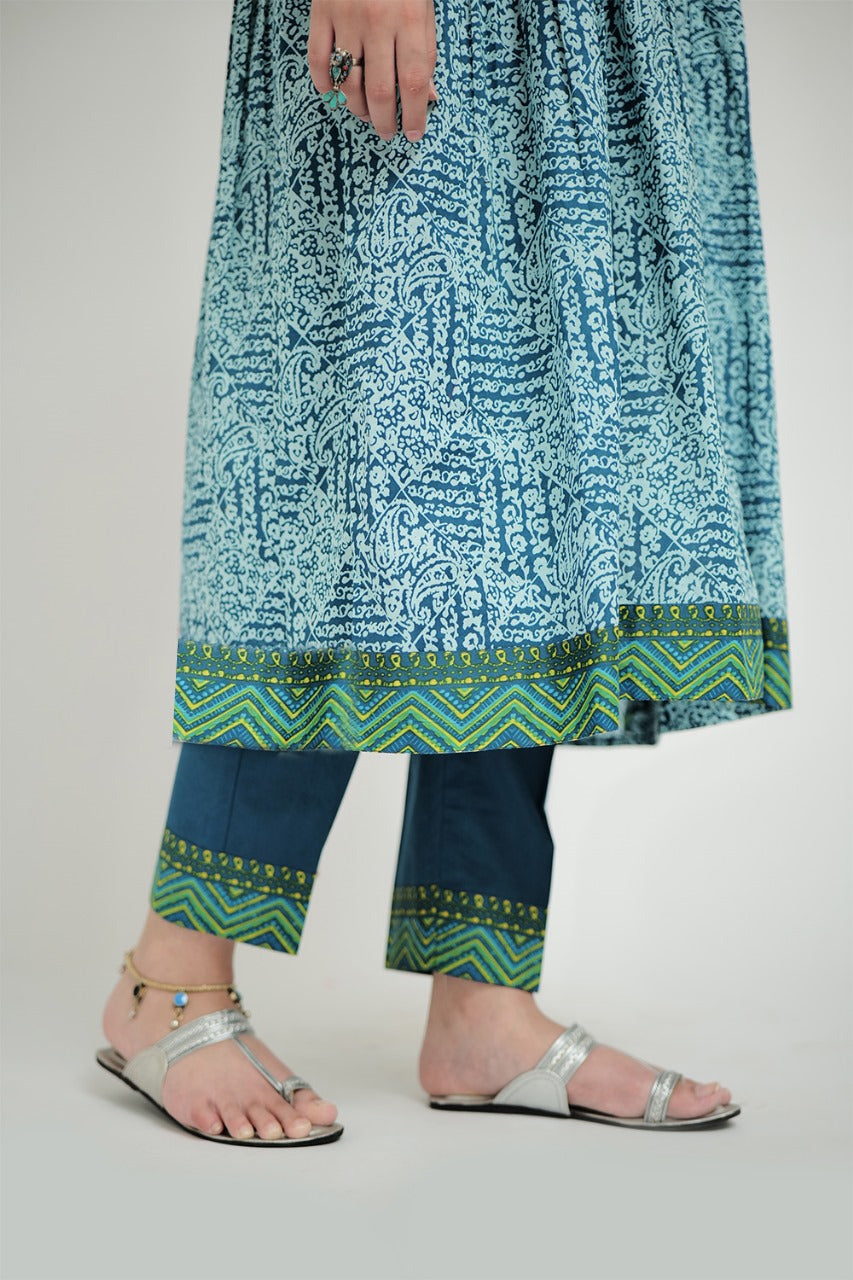 SN-02687 | Turquoise Blue & Multicolor | Casual 3 Piece Suit | Cotton Lawn Printed