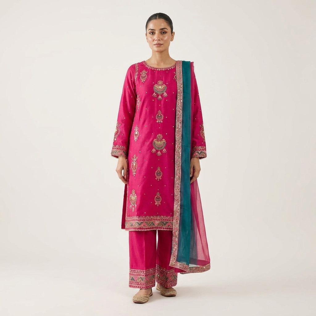 Naqsh-e-Zar Deep Fuchsia Embroidered 3 Piece Suit