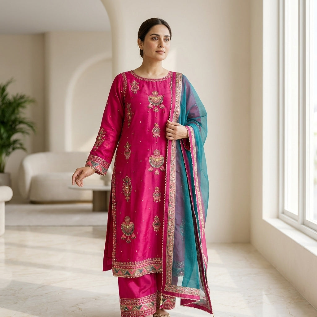 Naqsh-e-Zar Deep Fuchsia Embroidered 3 Piece Suit