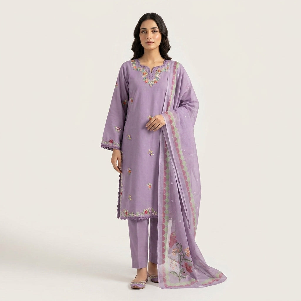 Naqsh-e-Zar Dusty Lilac Embroidered 3 Piece Suit