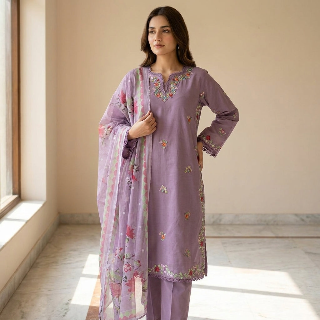 Naqsh-e-Zar Dusty Lilac Embroidered 3 Piece Suit