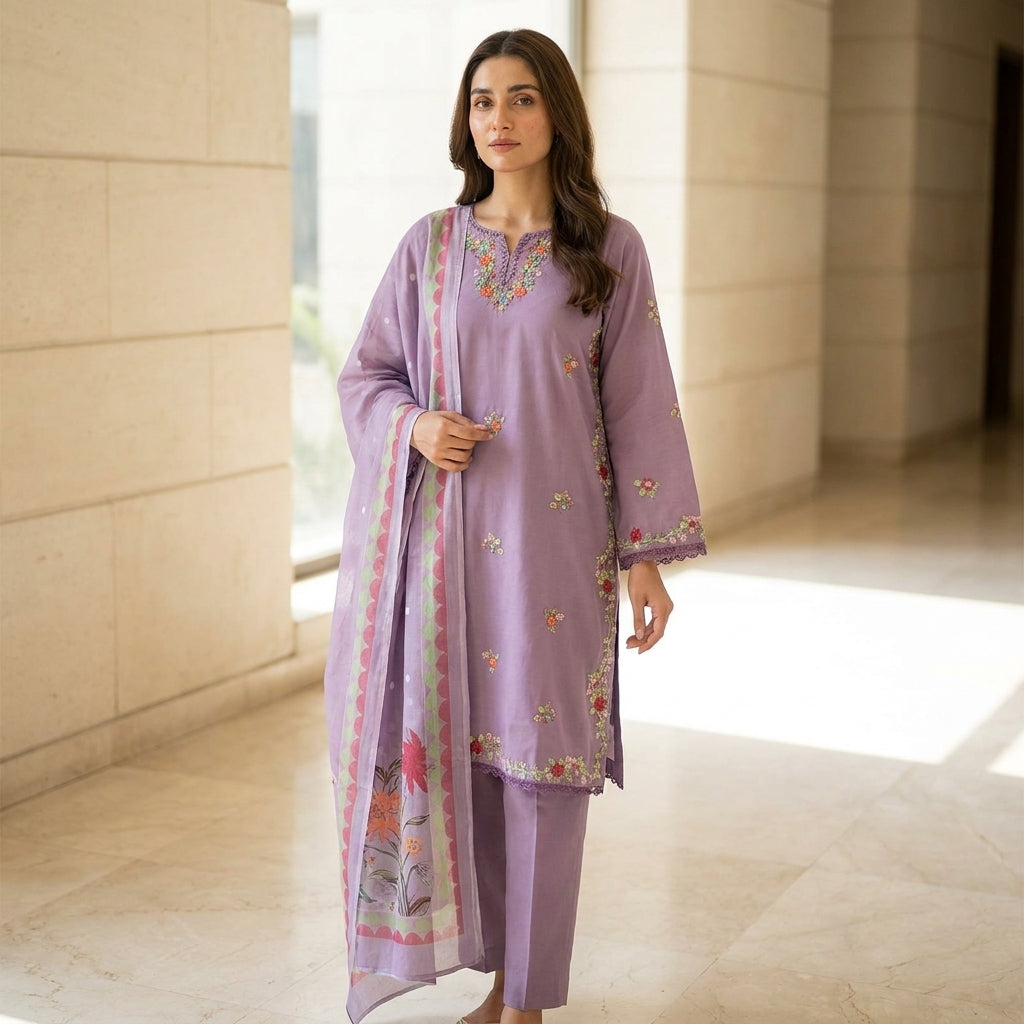 Naqsh-e-Zar Dusty Lilac Embroidered 3 Piece Suit